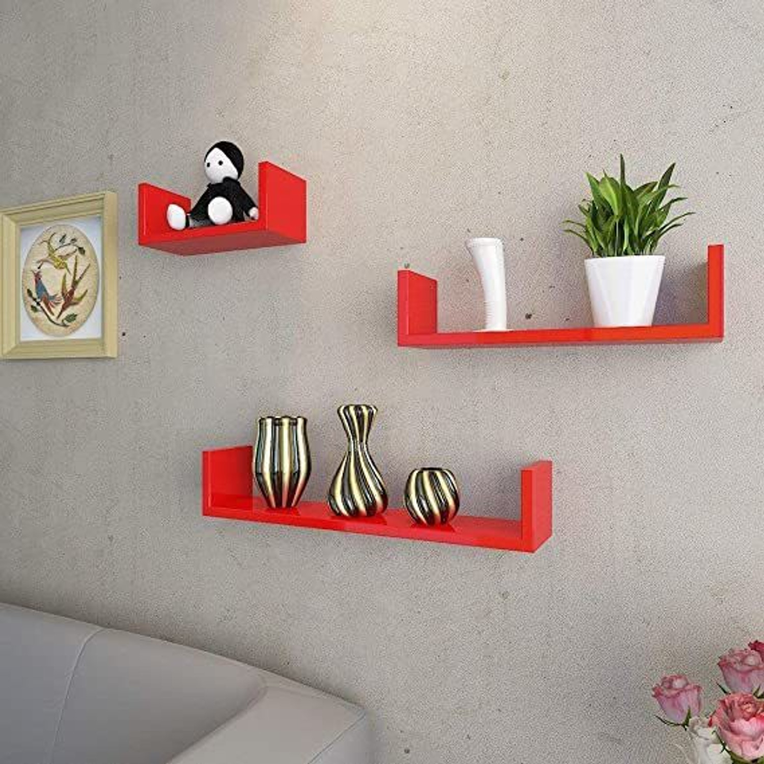 Image of LION WOOD CAFE U SHAPE HOME DECOR FLOATING WALL SHELF / BOOKS & DISPLAY RACK WITH GLOSSY FINISH MDF (Medium Density Fiber) Wall Shelf