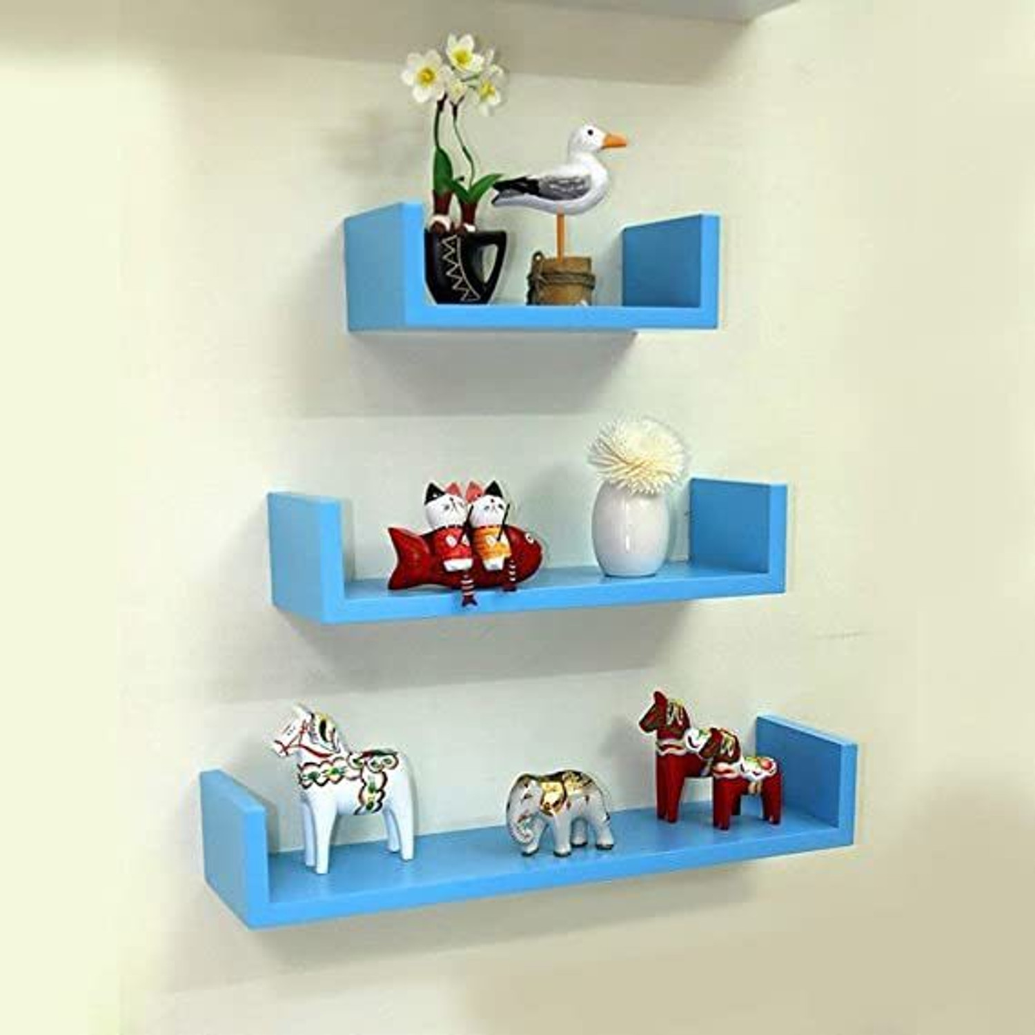 Image of LION WOOD CAFE WOODEN U SHAPE HANGING WALL SHELF FOR LIVING ROOM AND BED ROOM MDF (Medium Density Fiber) Wall Shelf