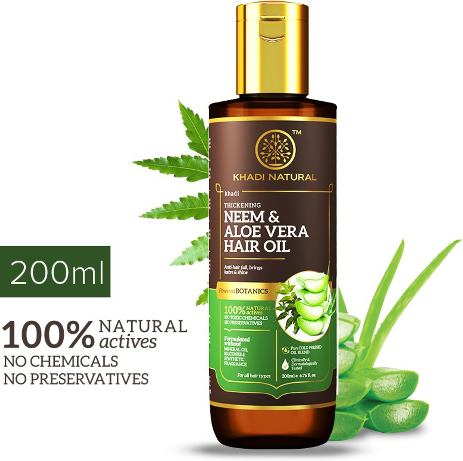 Image of KHADI NATURAL Neem & Aloevera with Wheat Germ Hair Oil - POWERED BOTANICS Hair Oil