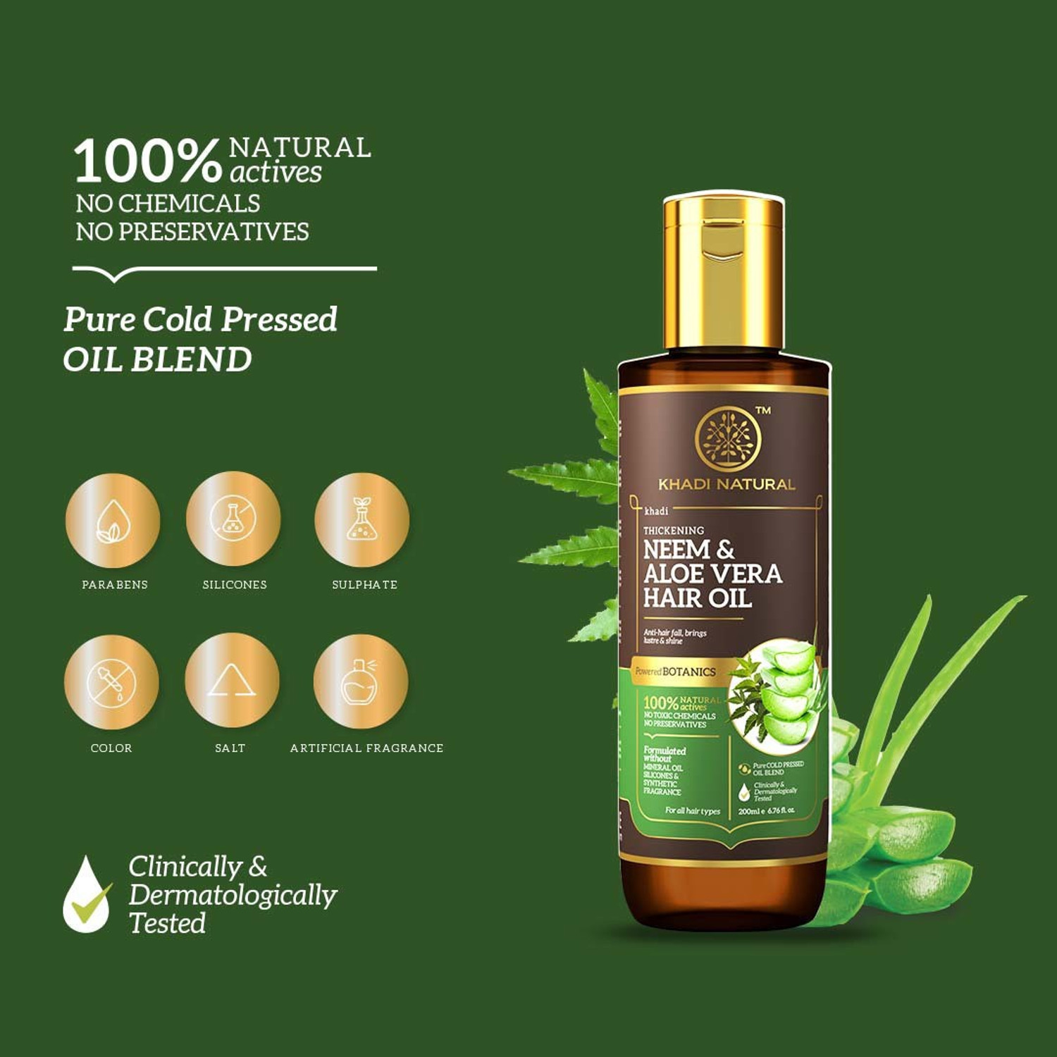 Image of KHADI NATURAL Neem & Aloevera with Wheat Germ Hair Oil - POWERED BOTANICS Hair Oil