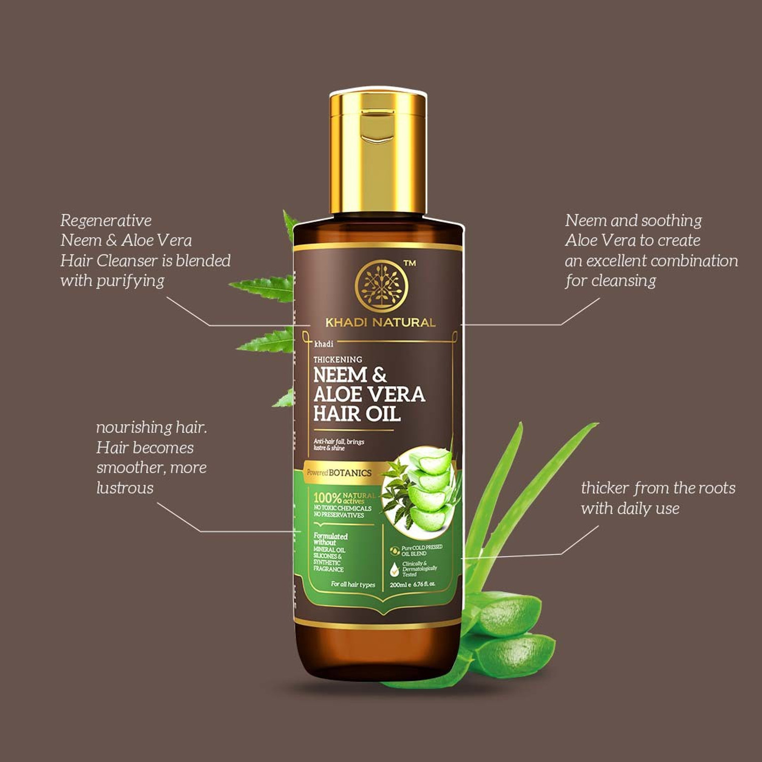Image of KHADI NATURAL Neem & Aloevera with Wheat Germ Hair Oil - POWERED BOTANICS Hair Oil