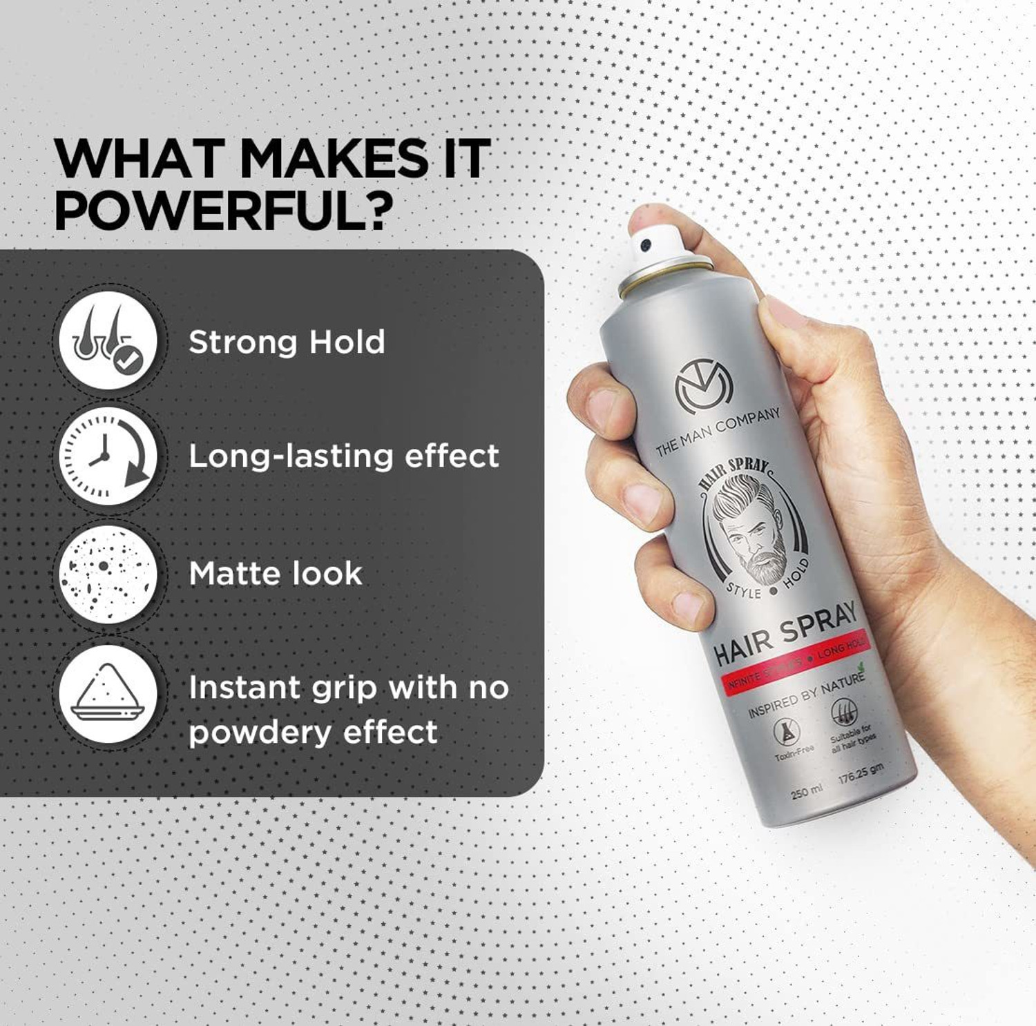 Image of THE MAN COMPANY Long Lasting | Strong Hold | Matte Look | Toxin Free Hair Spray Pack of 2 Hair Spray