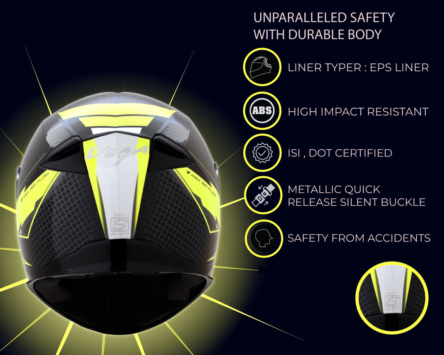 Image of VEGA Ryker D /V Bolder Motorbike Helmet (Black, Neon Yellow)