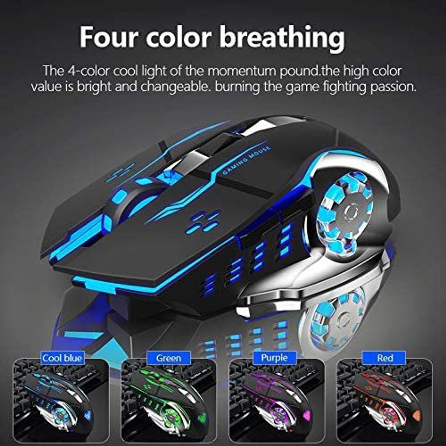 Image of coolcold Wireless Rechargeable Gaming Mouse With RGB, 2400 DPI LED Backlight 6 Button Ambidextrous Optical Gaming Mouse