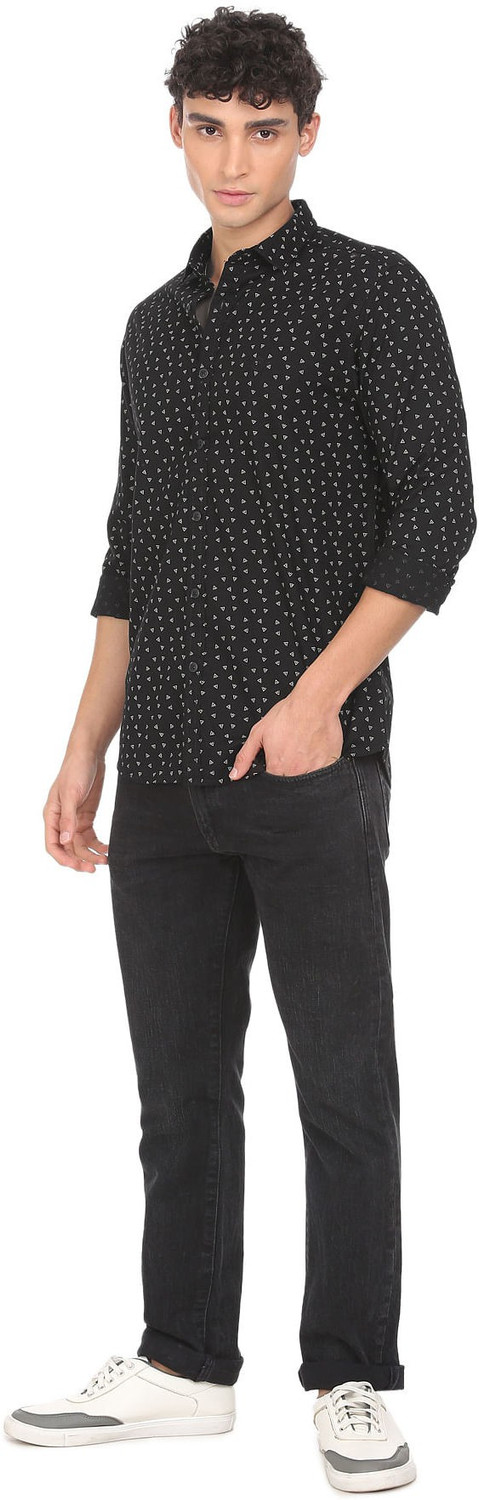 Image of FLYING MACHINE Men Printed Casual Black Shirt