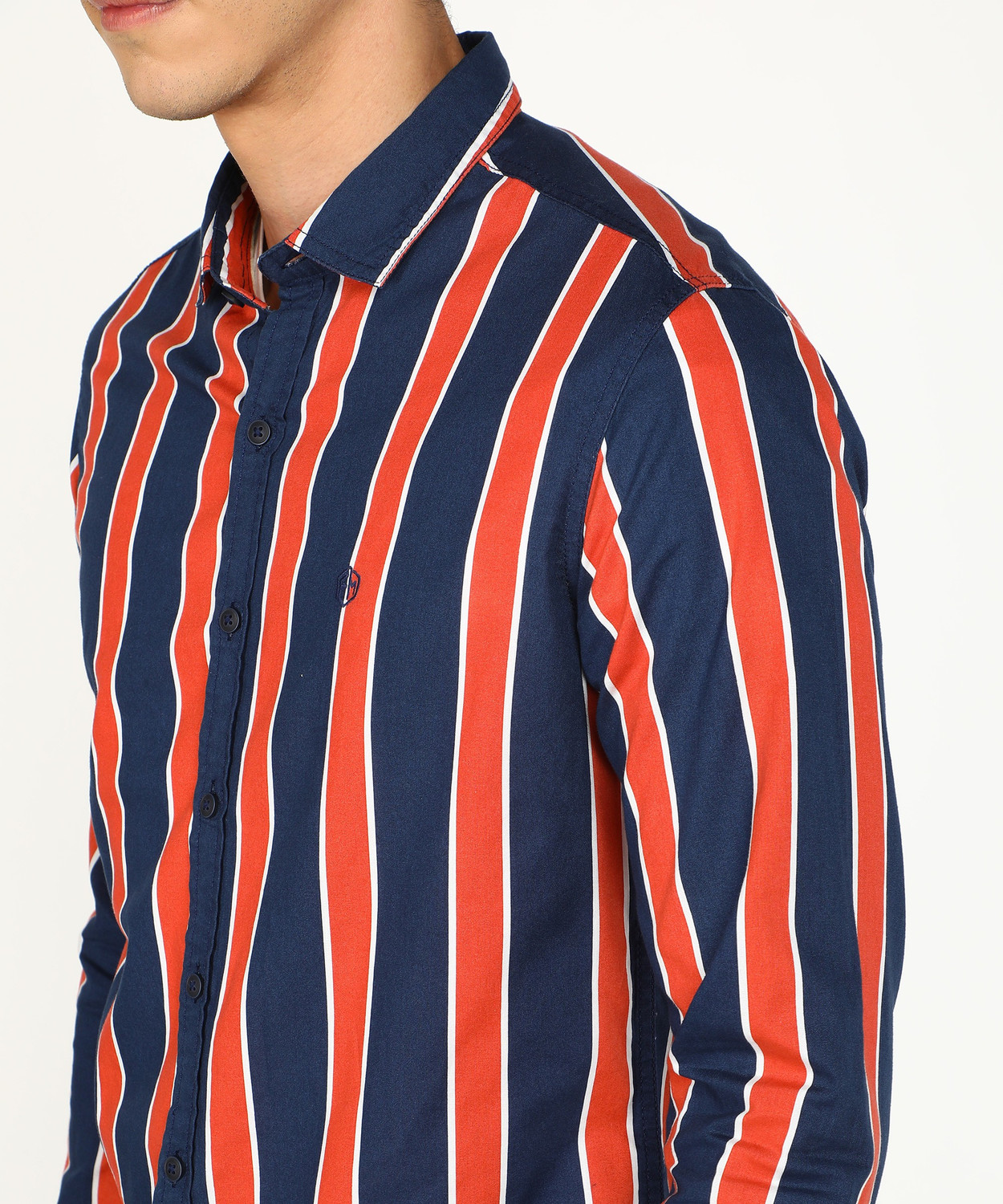 Image of FLYING MACHINE Men Striped Casual Light Blue Shirt