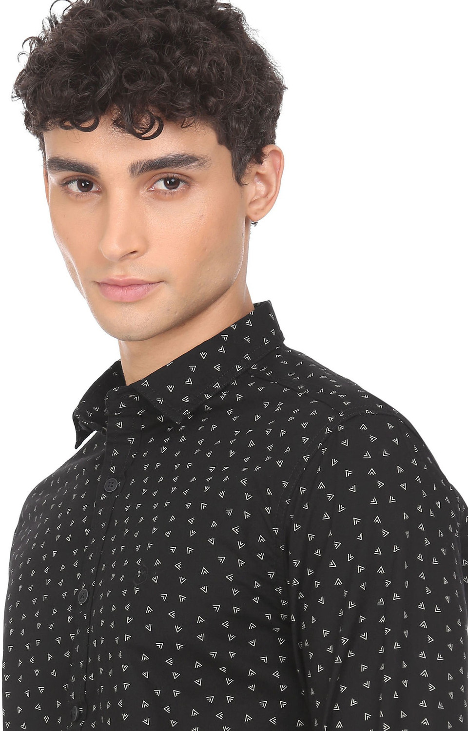 Image of FLYING MACHINE Men Printed Casual Black Shirt