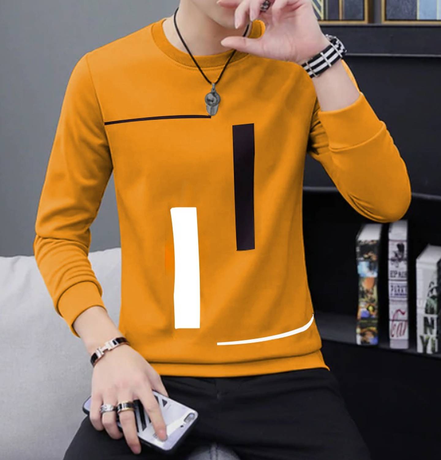 JUGULAR Men Printed Round Neck Pure Cotton Yellow T-Shirt