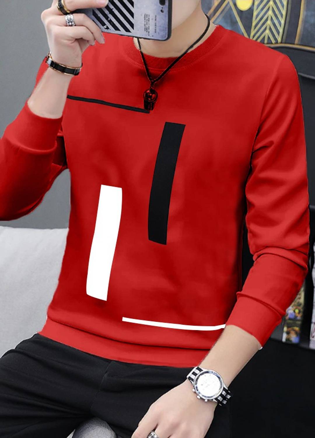 JUGULAR Men Printed Round Neck Pure Cotton Red T-Shirt