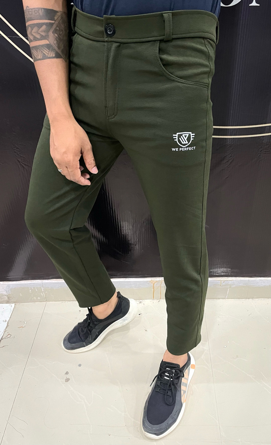 Image of We Perfect Slim Fit Men Grey, Green Trousers