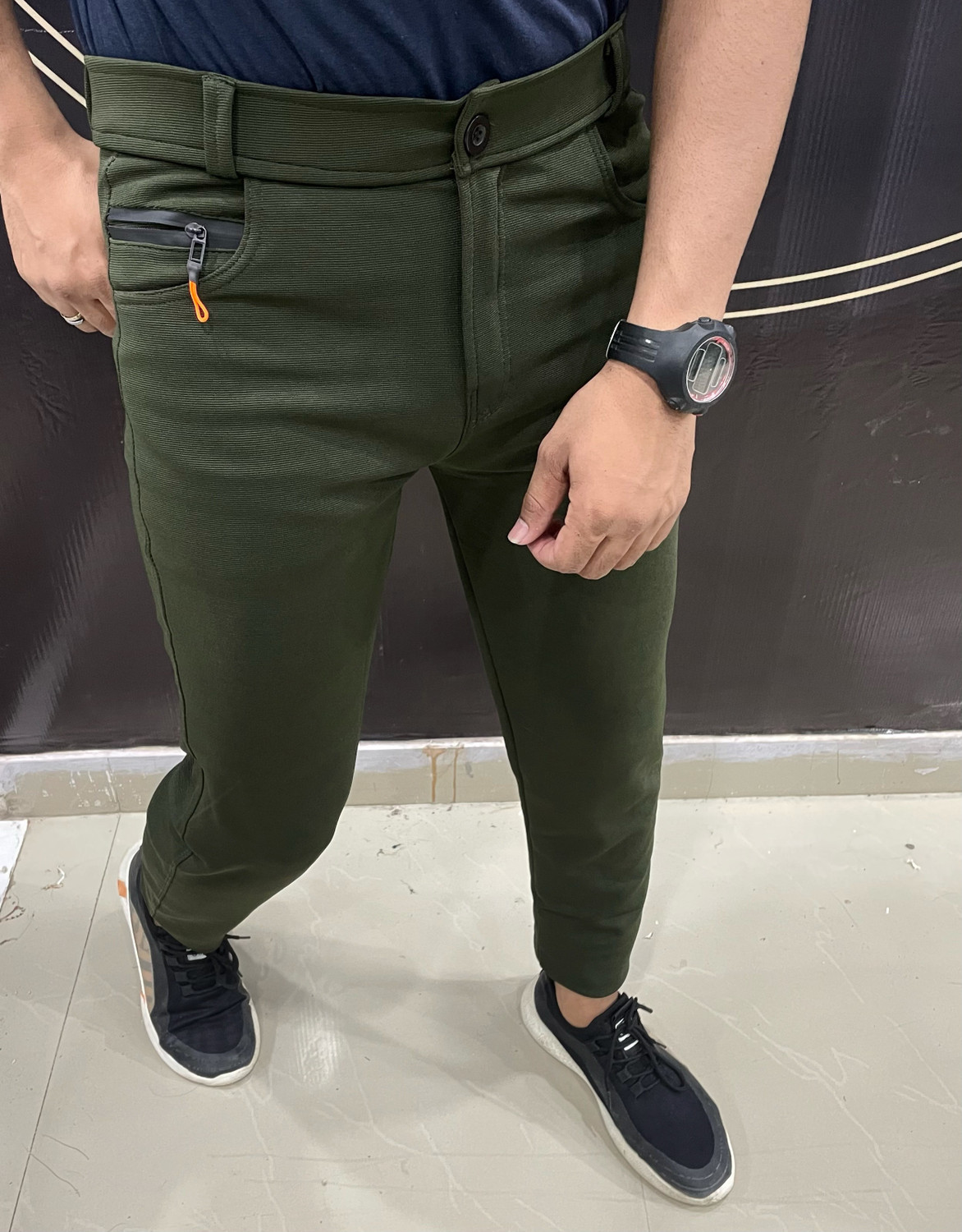 Image of We Perfect Slim Fit Men Grey, Green Trousers