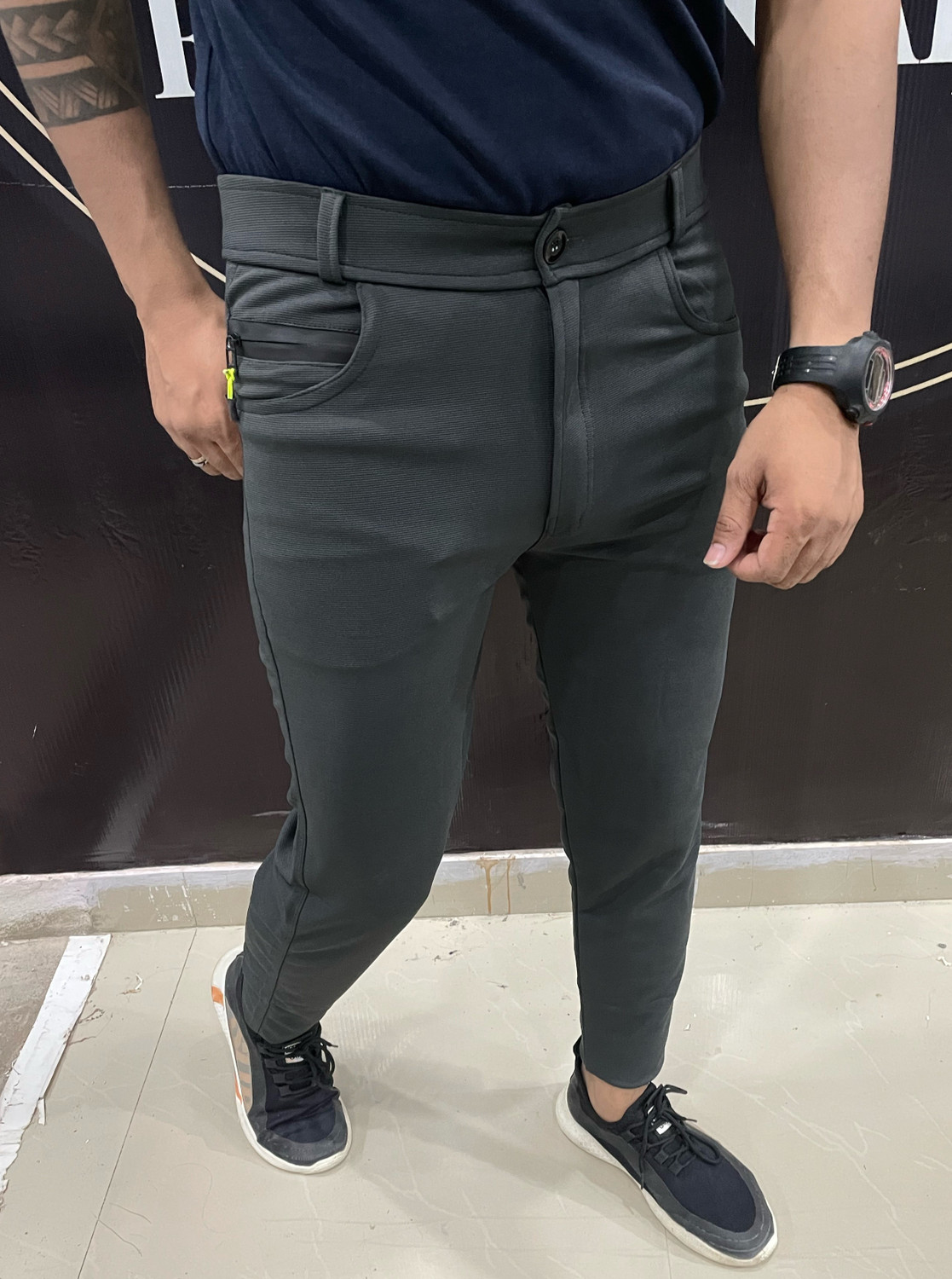 Image of We Perfect Slim Fit Men Grey, Green Trousers