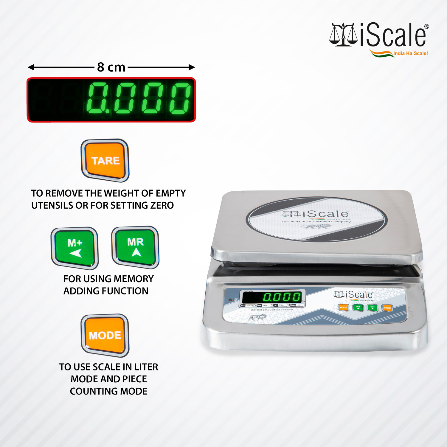 Image of iScale 30kg x 1g Stainless Steel Weighing Scale with Front and Back Double Display Weighing Scale