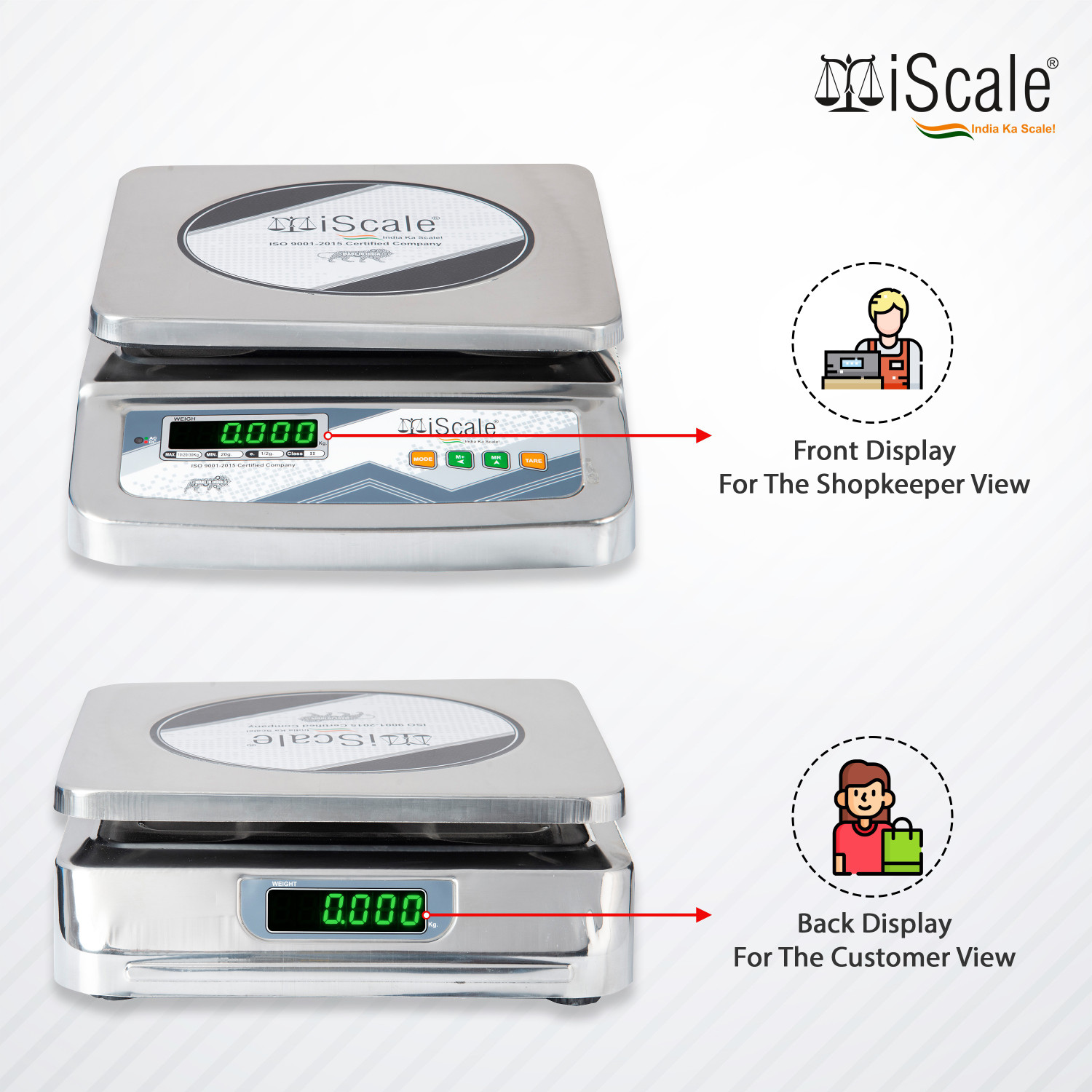 Image of iScale 30kg x 1g Stainless Steel Weighing Scale with Front and Back Double Display Weighing Scale