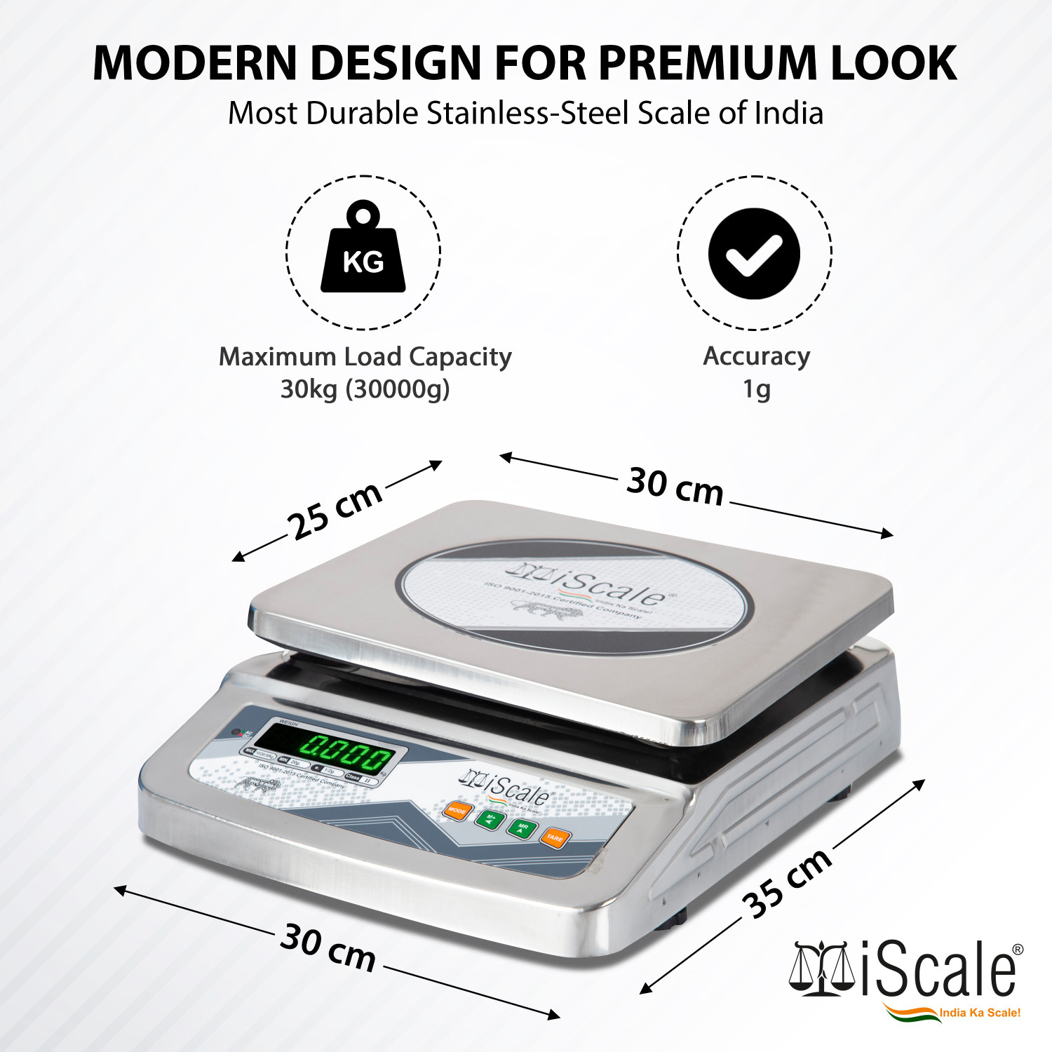 Image of iScale 30kg x 1g Stainless Steel Weighing Scale with Front and Back Double Display Weighing Scale