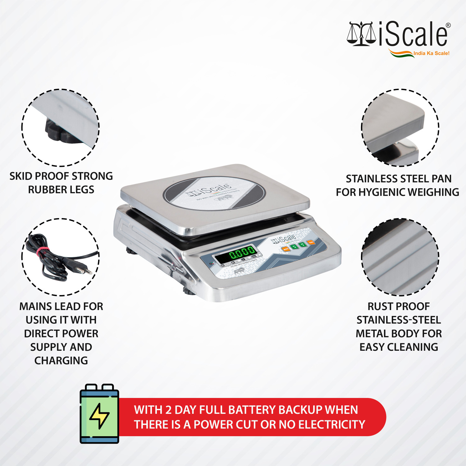 Image of iScale 30kg x 1g Stainless Steel Weighing Scale with Front and Back Double Display Weighing Scale