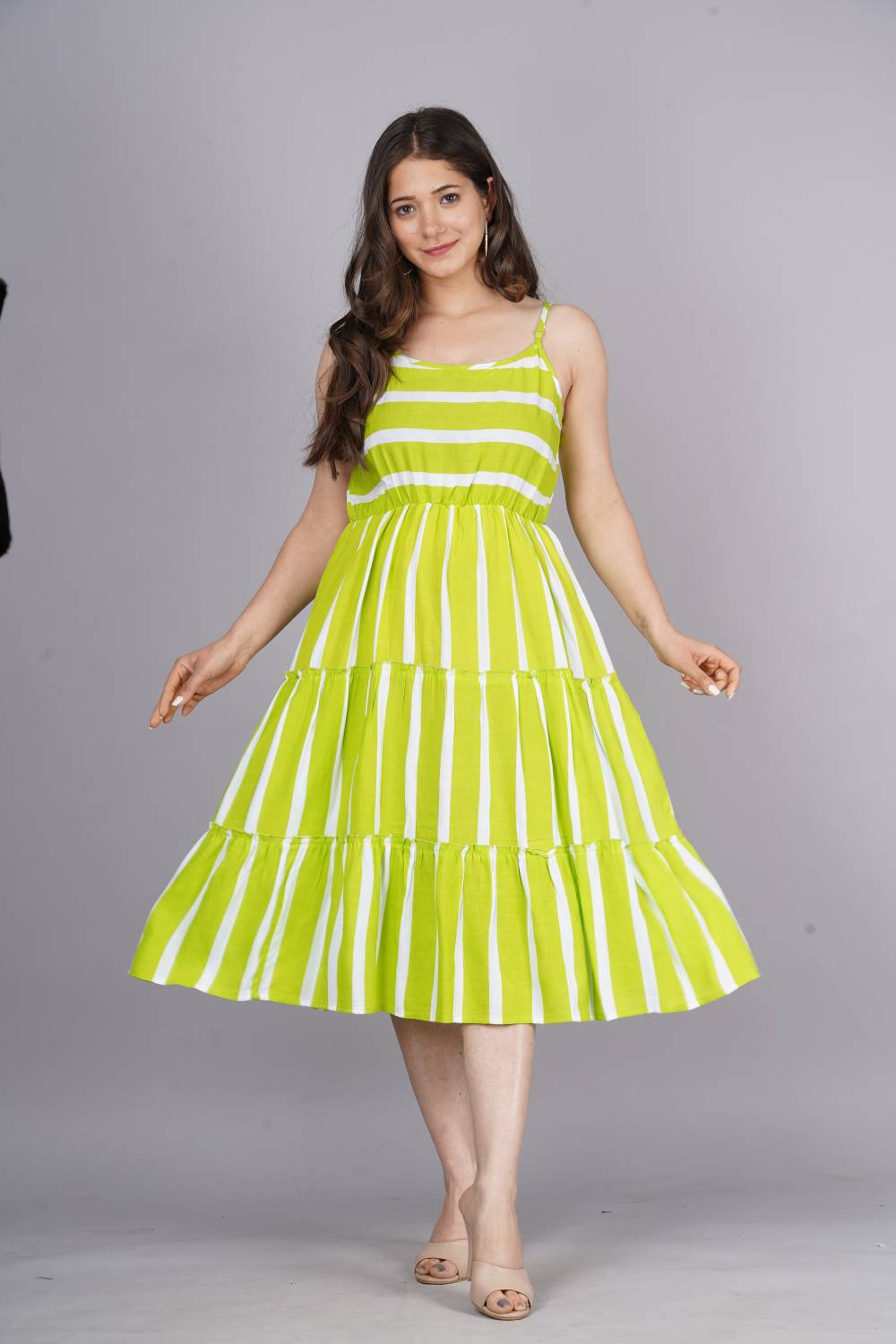 ASFEBRICS Women Fit and Flare Green Knee Length Dress