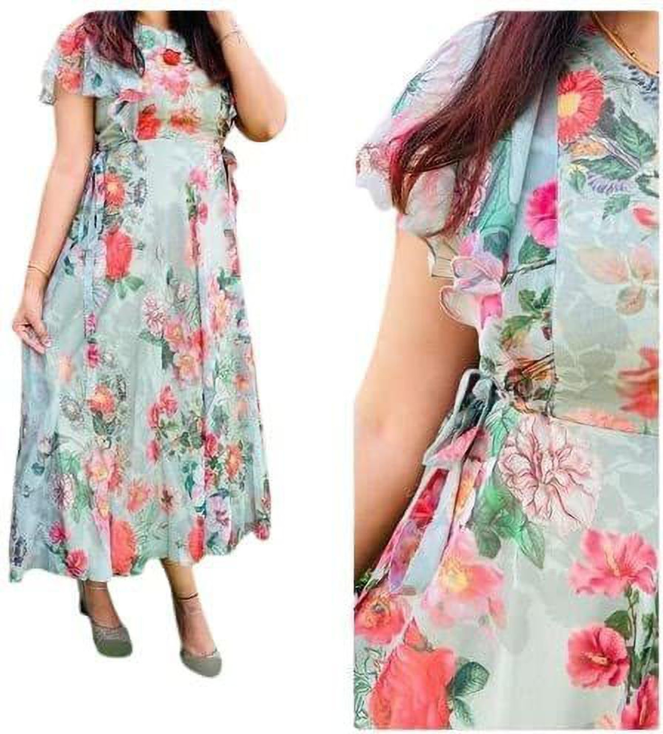 Image of THEOMFAB Women Fit and Flare Multicolor Maxi /Full Length Dress