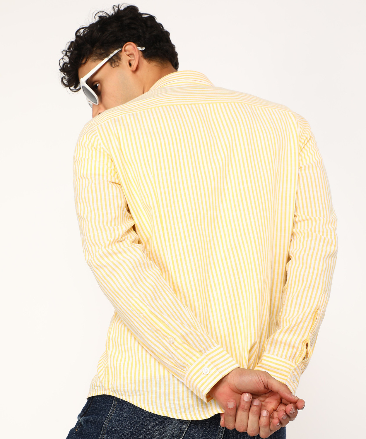 Image of FLYING MACHINE Men Striped Casual Yellow Shirt