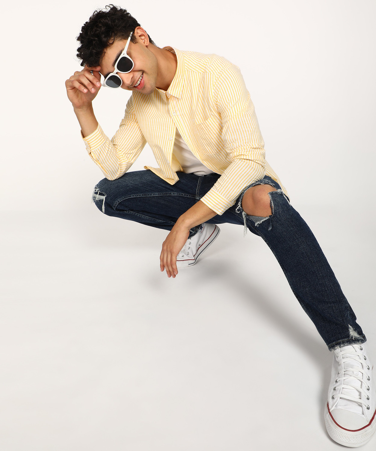 Image of FLYING MACHINE Men Striped Casual Yellow Shirt