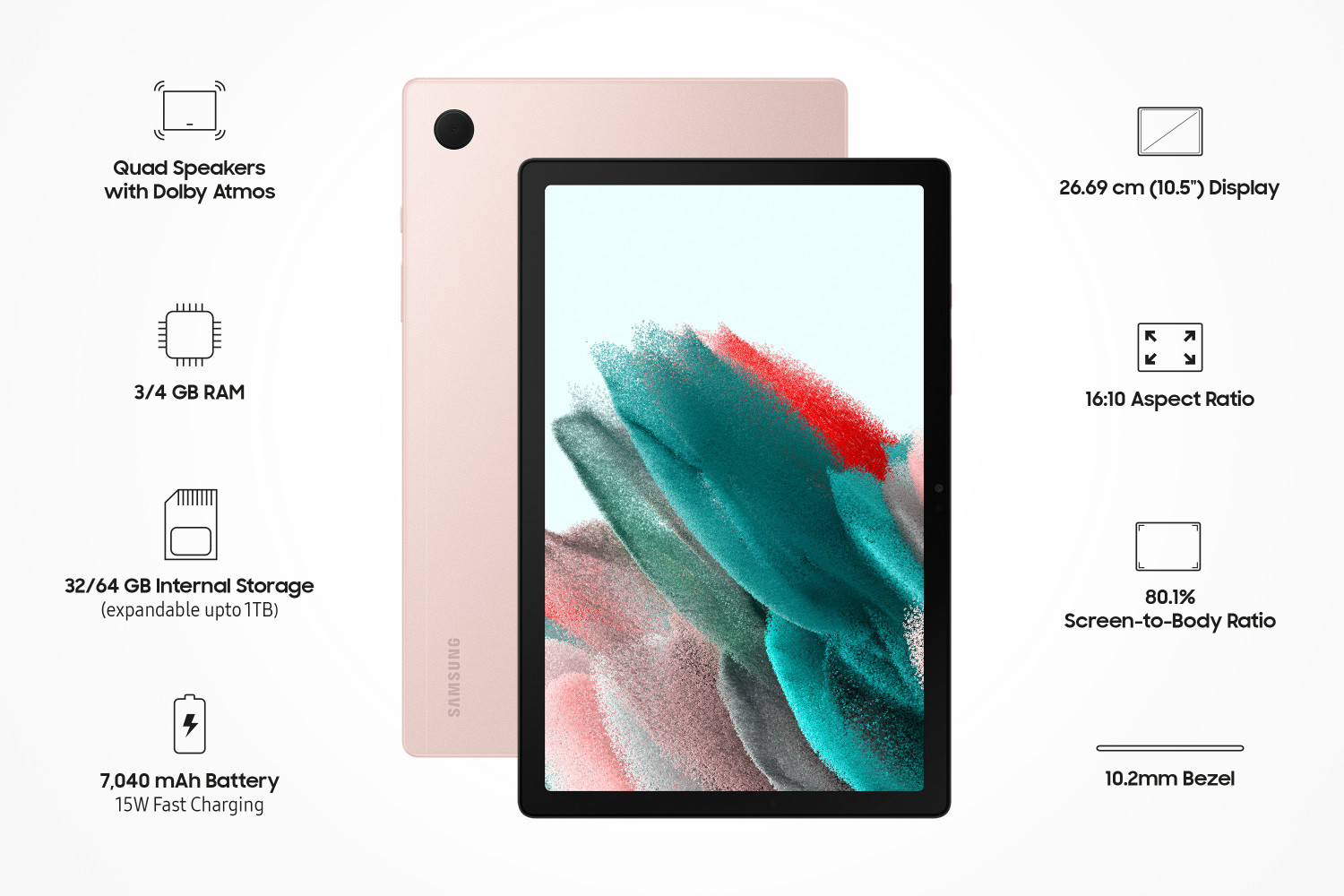 Image of Samsung Galaxy Tab A8 3 GB RAM 32 GB ROM 10.5 inch with 4G Octa Core Tablet (Pink Gold)