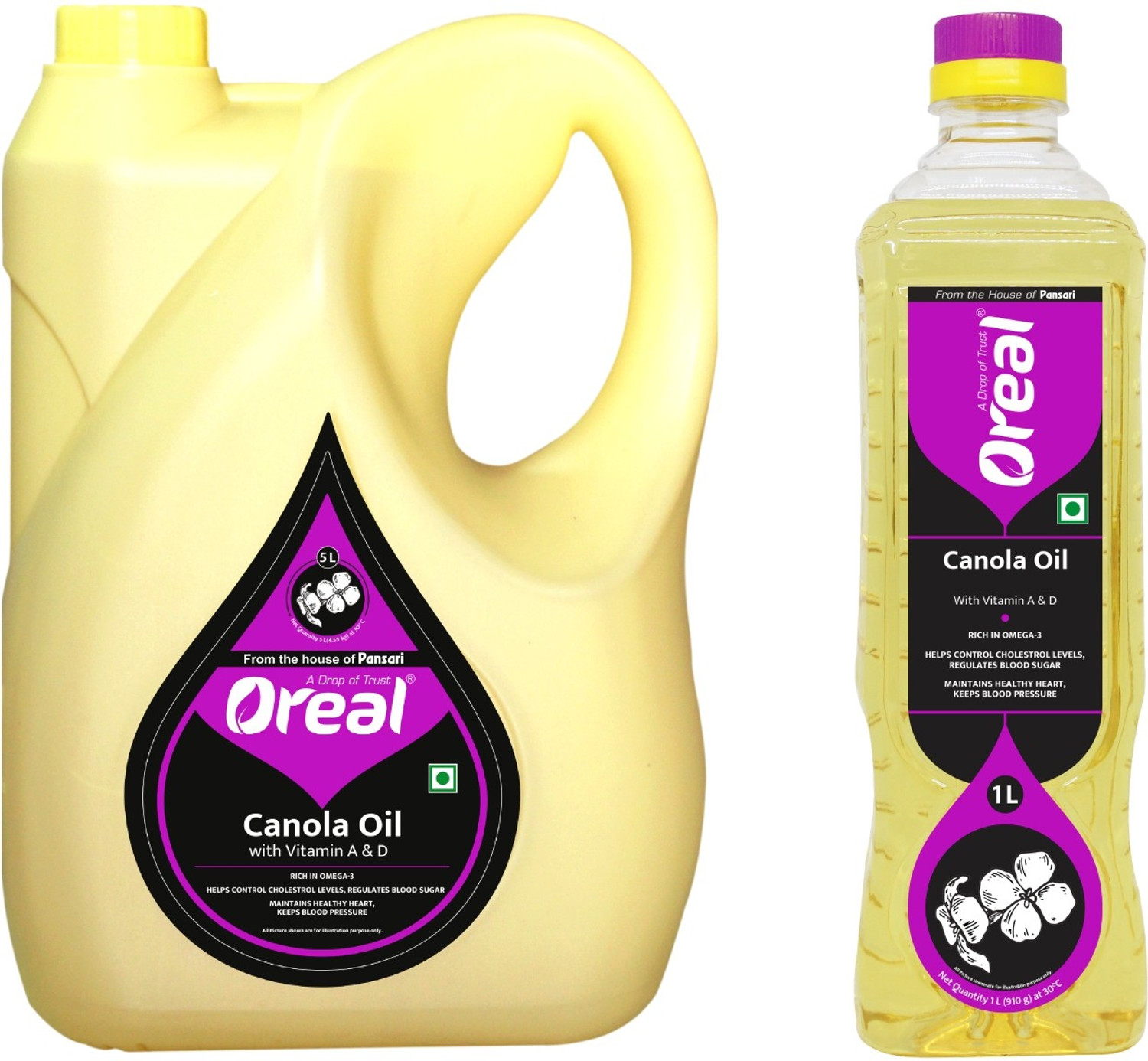 Image of Oreal 100% Pure Canola Rich in Omega 3, Vitamin A & D, Preservative Free Cooking Canola Oil