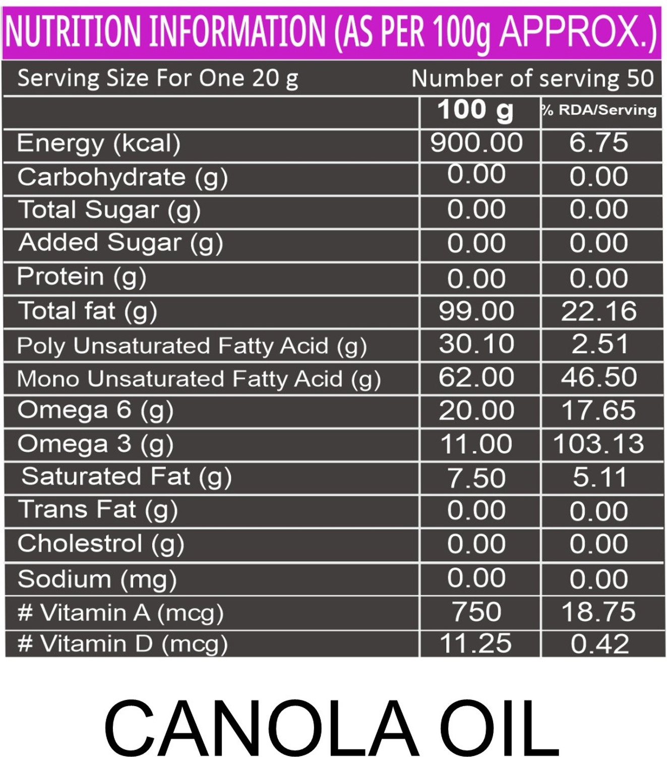 Image of Oreal 100% Pure Canola Rich in Omega 3, Vitamin A & D, Preservative Free Cooking Canola Oil