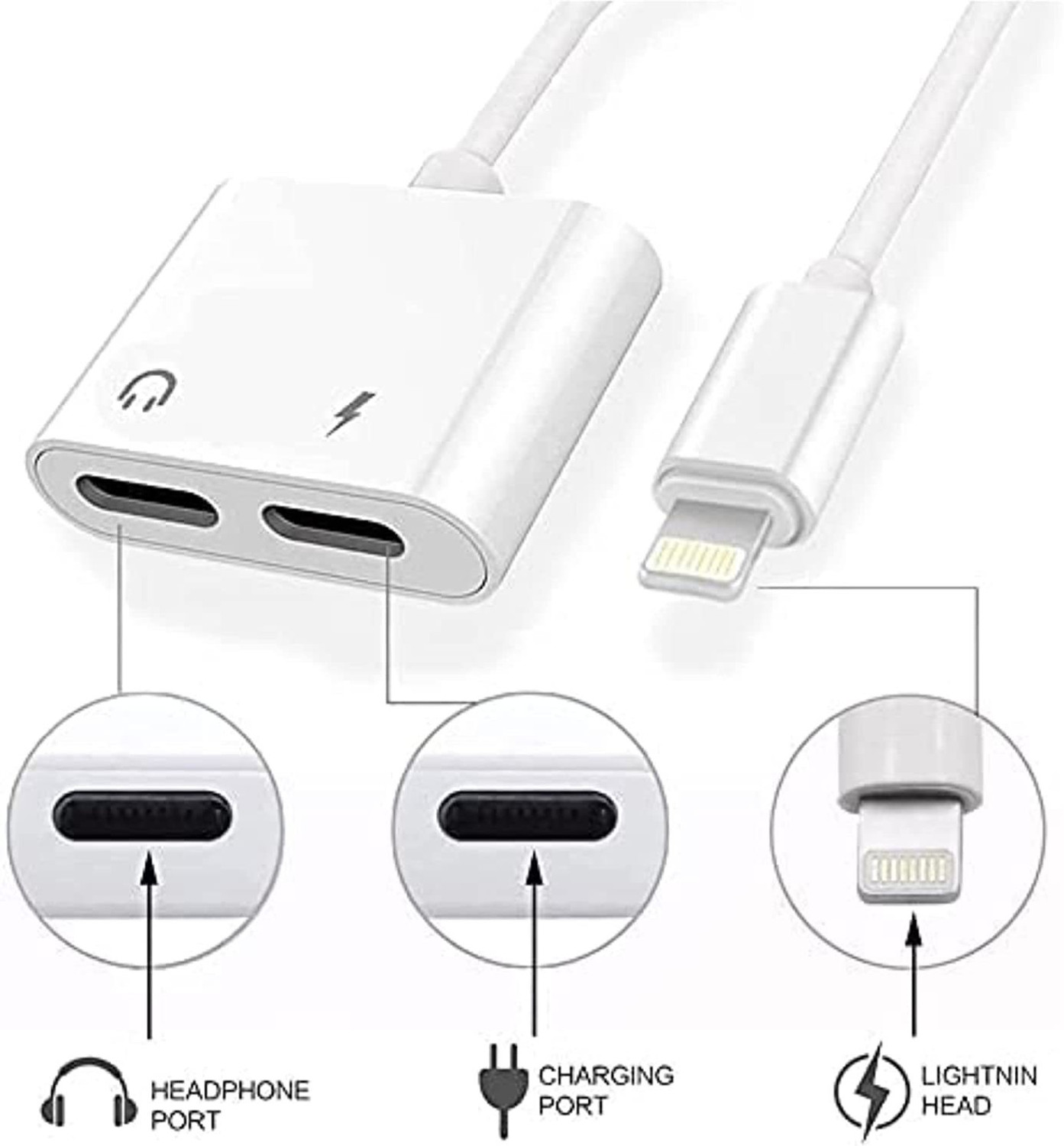 Image of FASTX White 2in1 splitter for iphone splitter for charging and audio headphone jack adapter Phone Converter