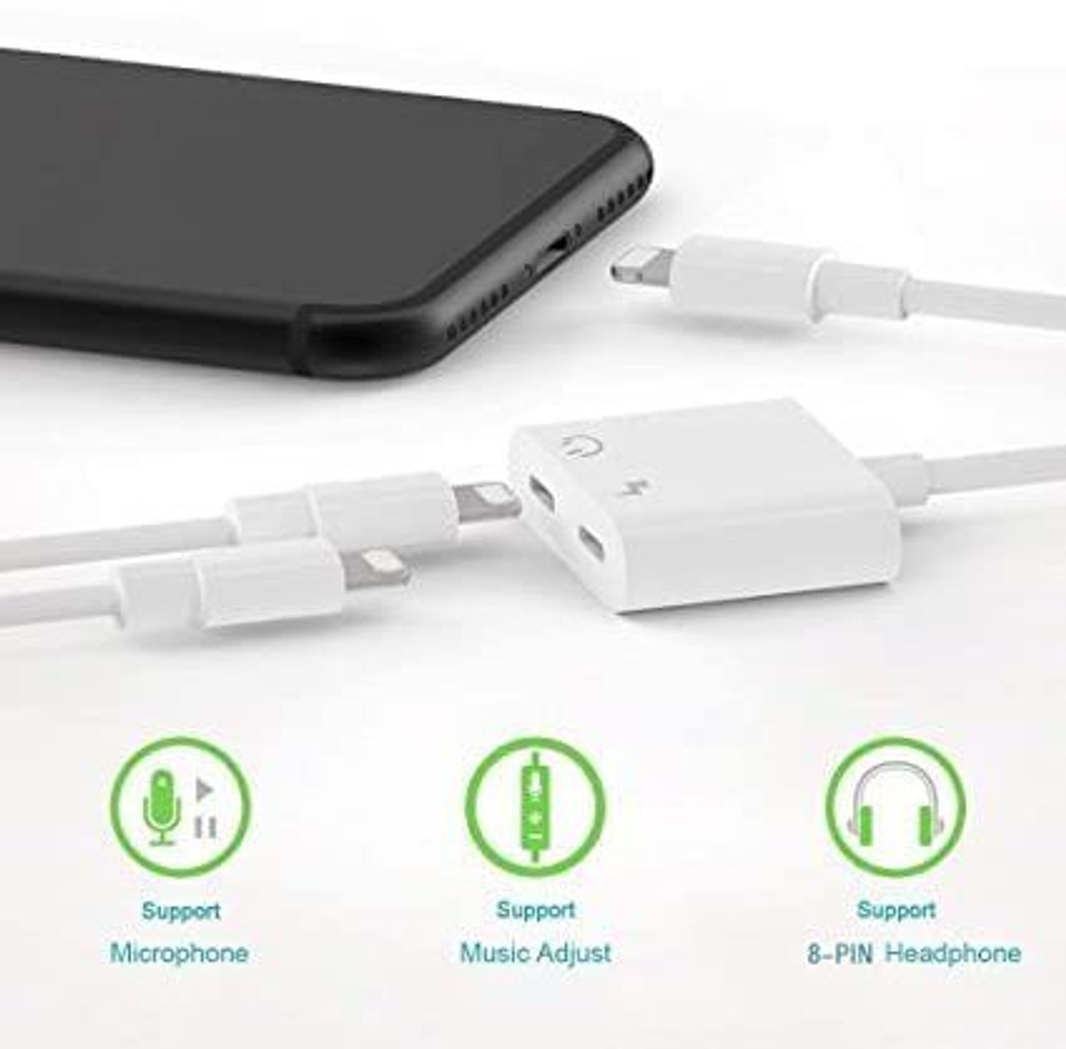 Image of FASTX White 2in1 splitter for iphone splitter for charging and audio headphone jack adapter Phone Converter