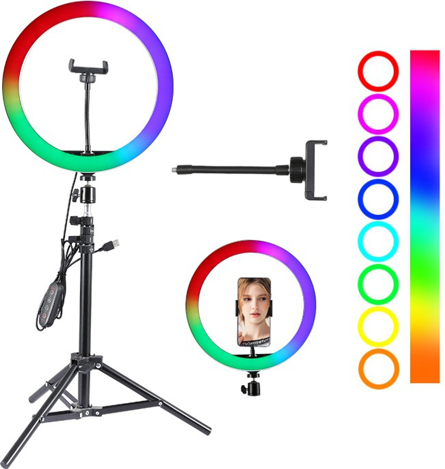 Image of Wrapo RGB Ring Light with 7 Feet Tripod Stand and Phone Holder Dimmable Ring Flash