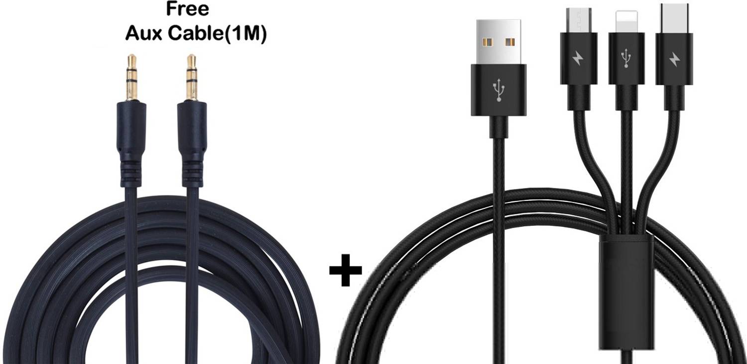 BUFONA Micro USB Cable 1.3 m 3in1 Multiple Pin Fast Charging Cable Nylon Braided Magic Charging Pad+Aux Cable