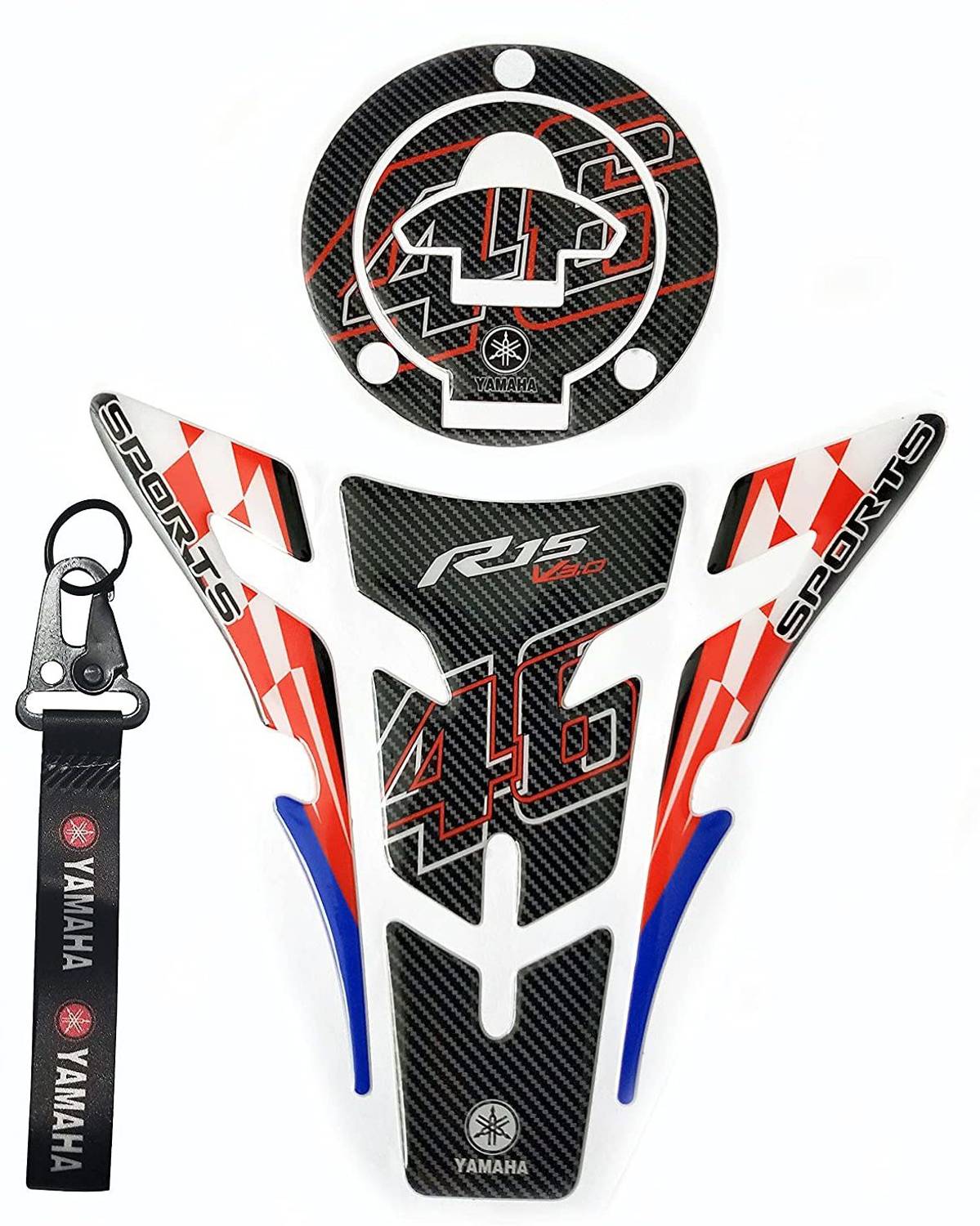 A1GRAPHIX Bike Combo Tank Pad & Fuel Cap Epoxy 3D Sticker Compatible with R15 D Bike Tank Pad