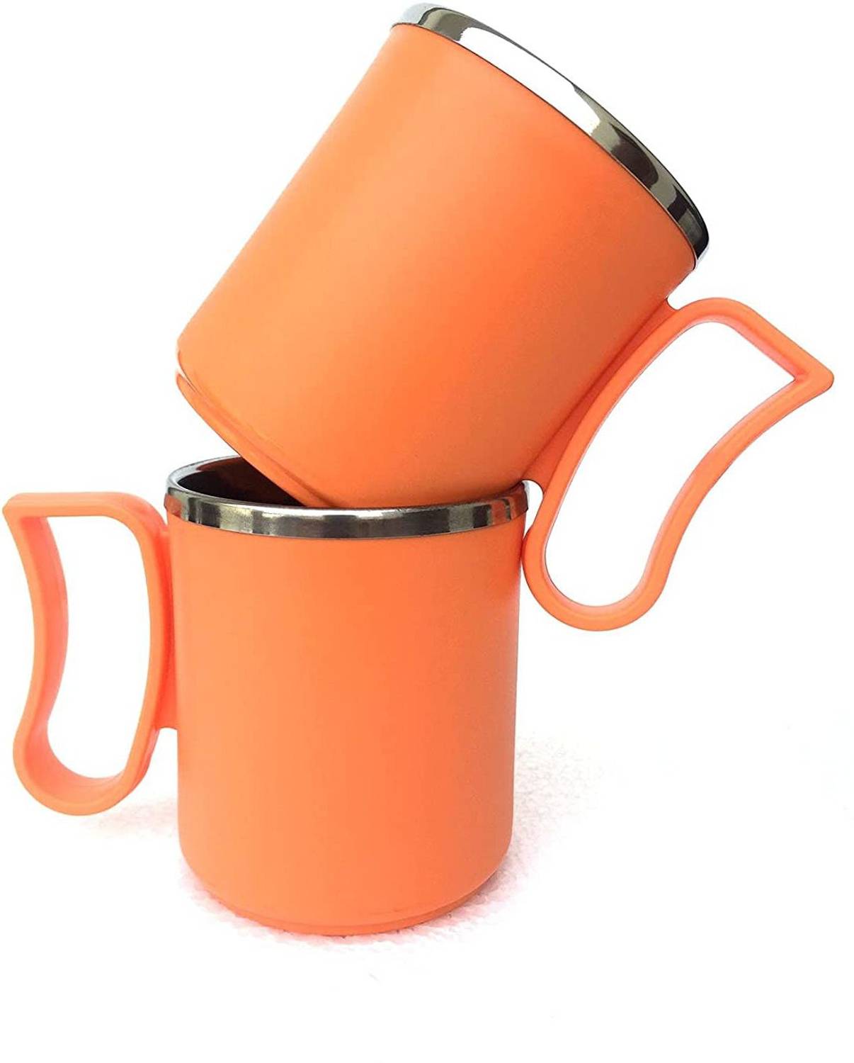 Analog Kitchenware Stainless Steel Tea/Milk/Beverage/Coffee Set Of 2 pic - 300 ML (ORANGE) Stainless Steel Coffee Mug