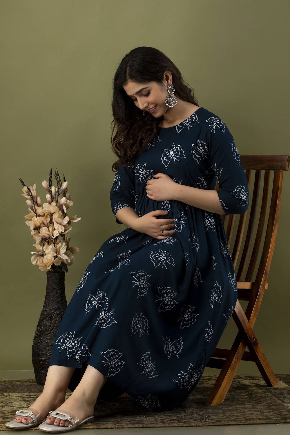 Mialo fashion Women Printed Cotton Rayon Anarkali Kurta (Dark Blu