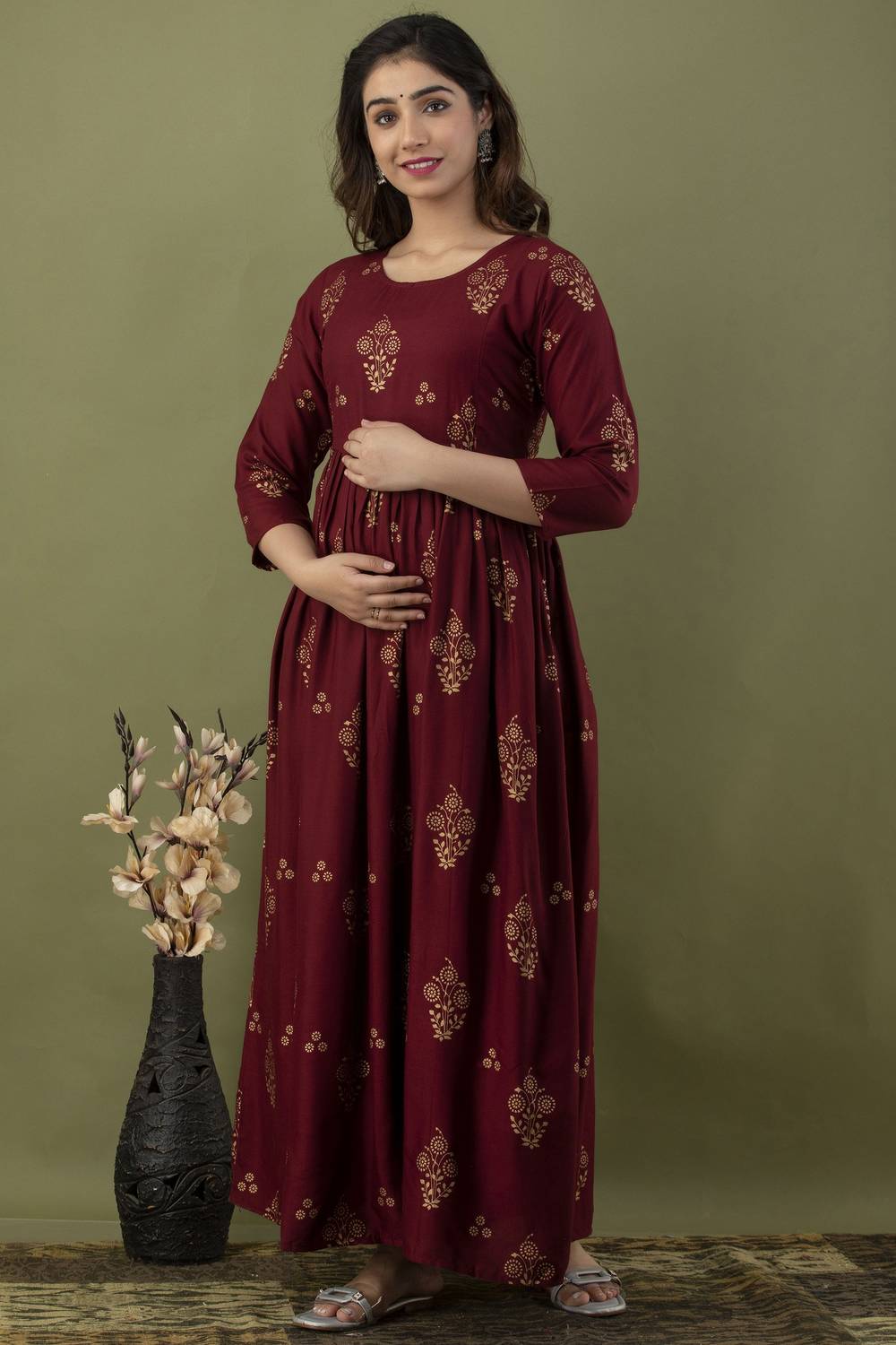 Mialo fashion Women Printed Viscose Rayon A-line Kurta (Maroon)