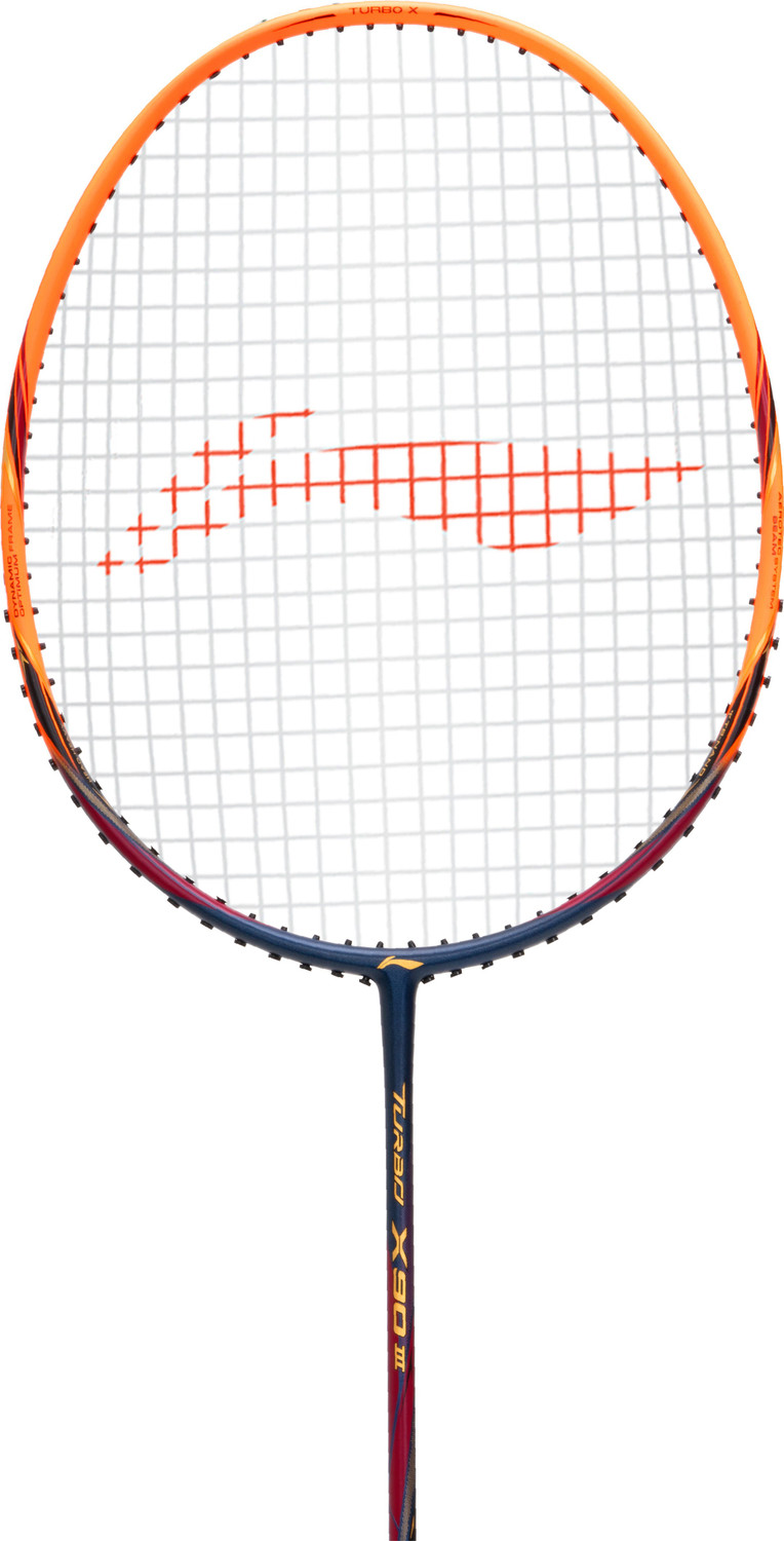 Image of LI-NING Turbo X 90 III Strung Badminton Racket (Navy, Orange) Blue, Orange Strung Badminton Racquet
