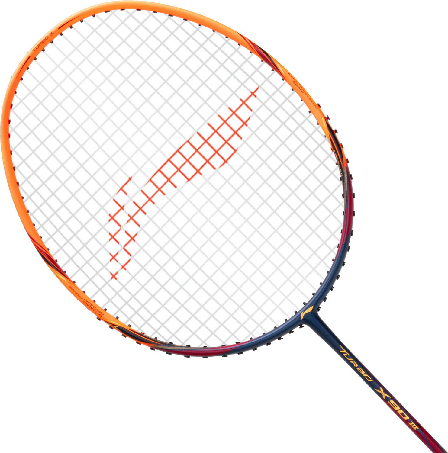 Image of LI-NING Turbo X 90 III Strung Badminton Racket (Navy, Orange) Blue, Orange Strung Badminton Racquet