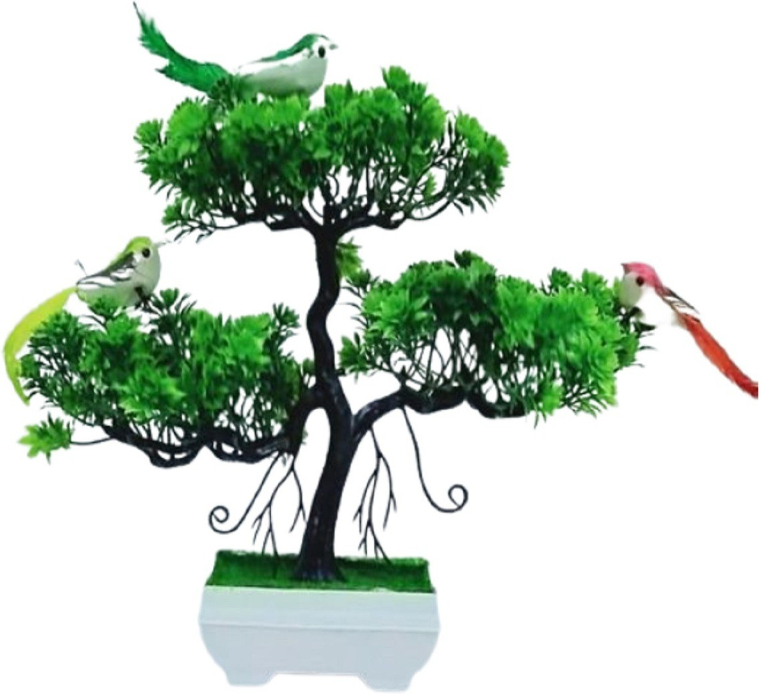Image of WhiteAsh With 3 birds Bonsai Wild Artificial Plant with Pot