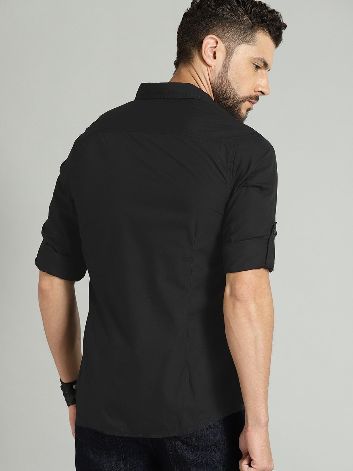Image of Roadster Men Solid Casual Black Shirt