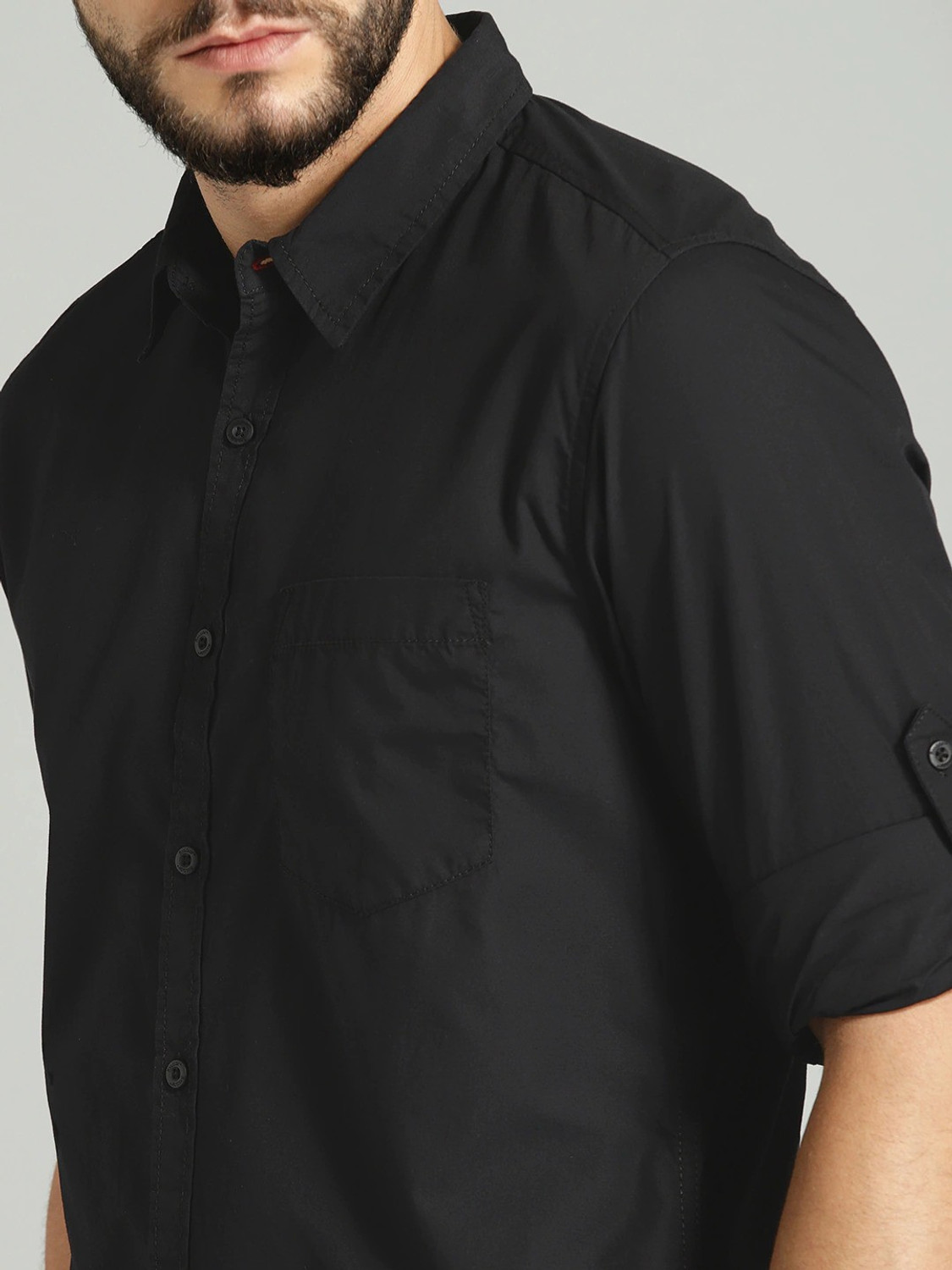 Image of Roadster Men Solid Casual Black Shirt