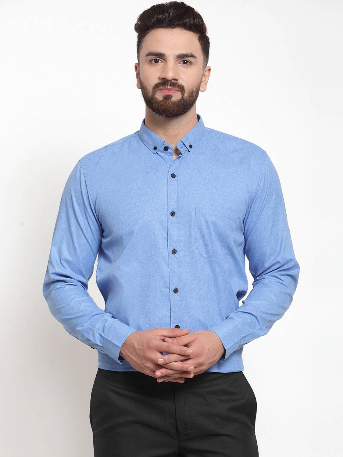 AmericanGolf Men Solid Formal Light Blue Shirt