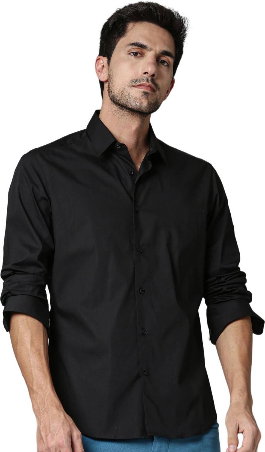 AmericanGolf Men Solid Formal Black Shirt