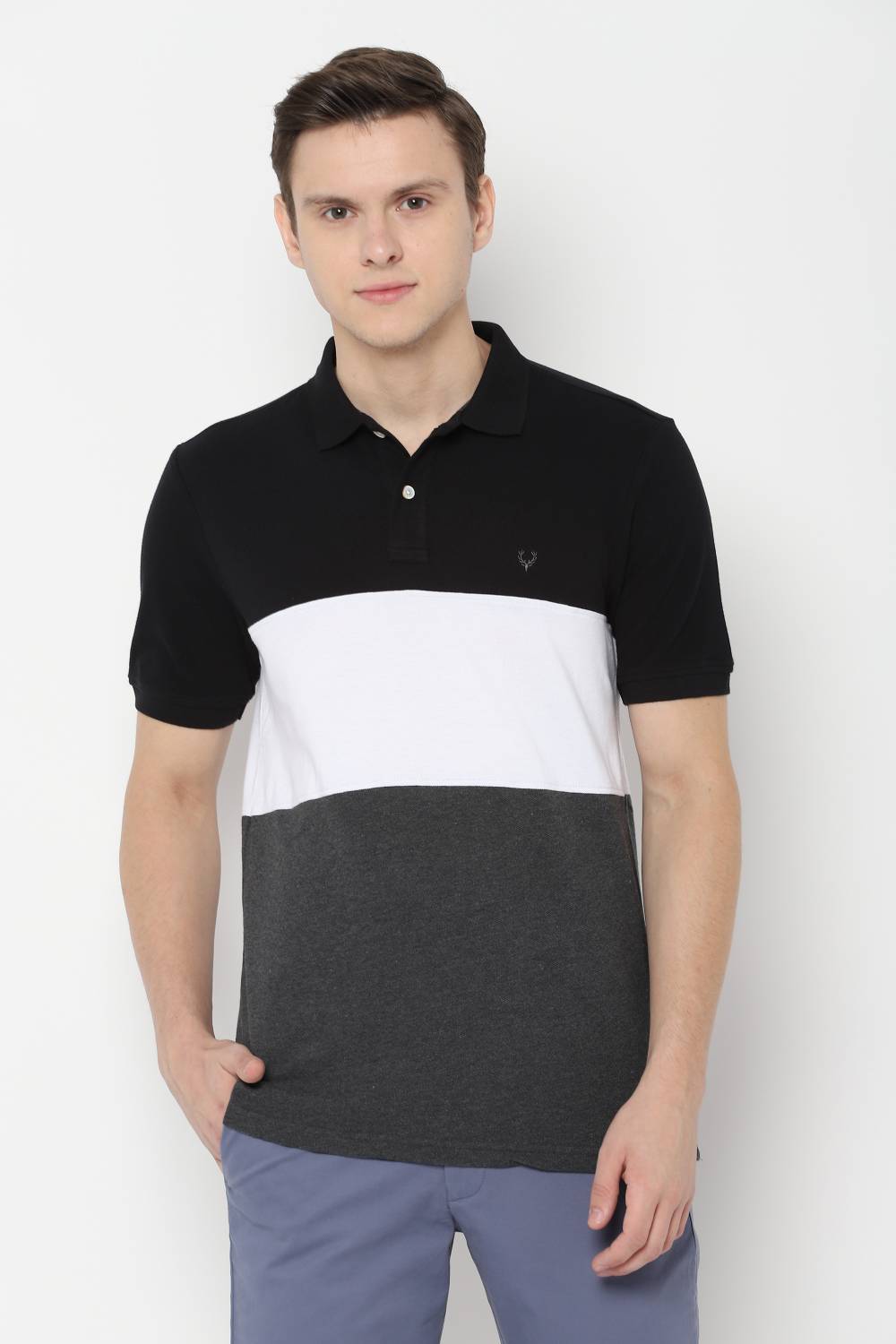Allen Solly Men Solid Polo Neck Cotton Blend Multicolor T-Shirt