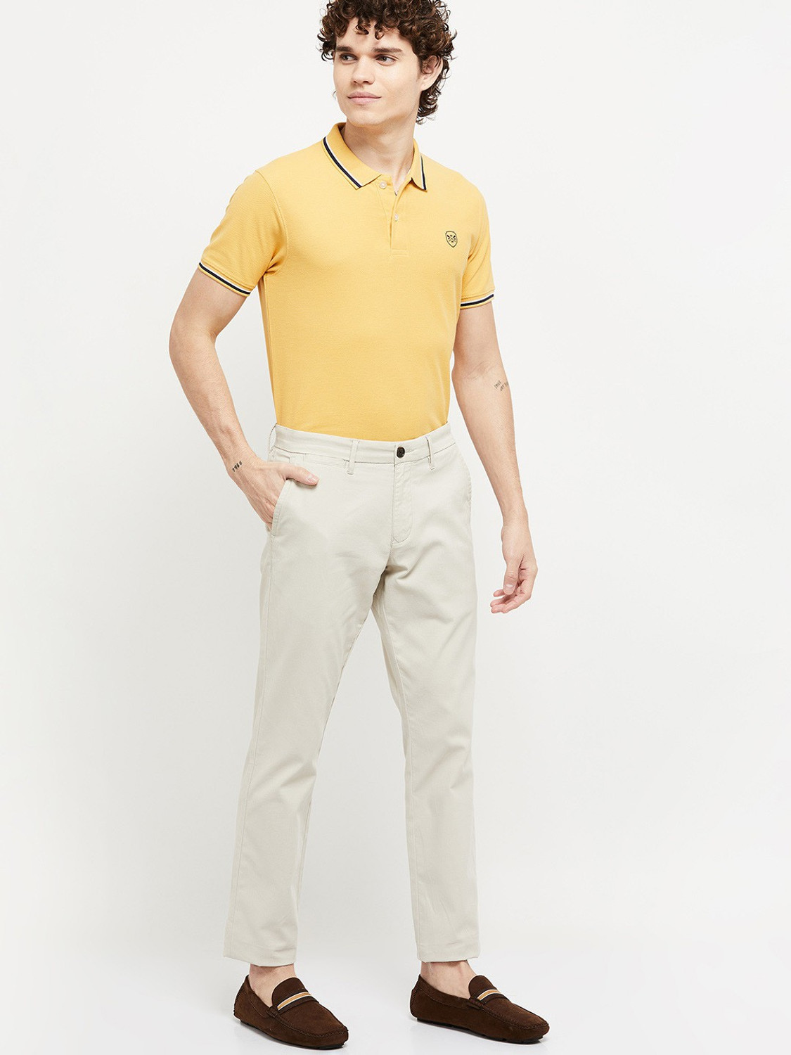 Image of MAX Solid Men Polo Neck Yellow T-Shirt