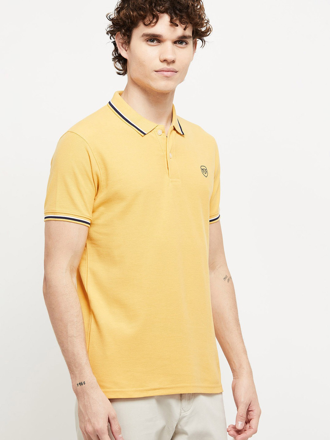 Image of MAX Solid Men Polo Neck Yellow T-Shirt