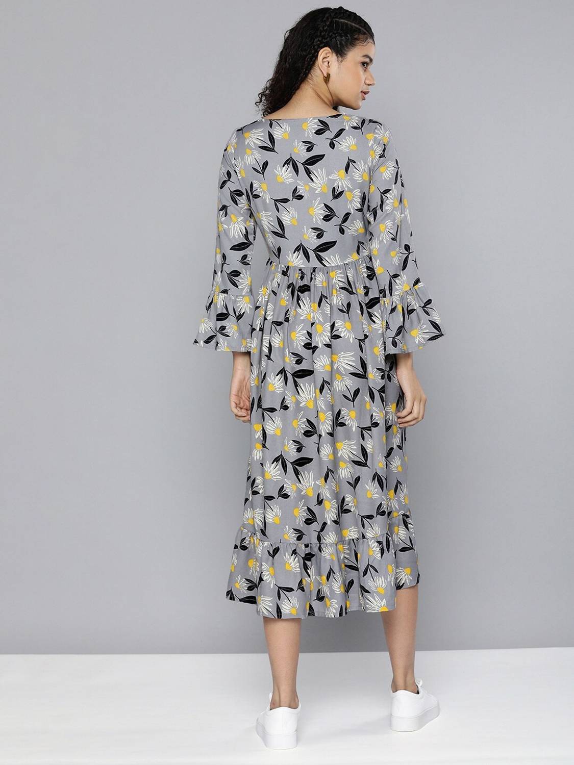 HERE&NOW Women Fit and Flare Multicolor Midi/Calf Length Dress - Buy  HERE&NOW Women Fit and Flare Multicolor Midi/Calf Length Dress Online at  Best Prices in India | Flipkart.com