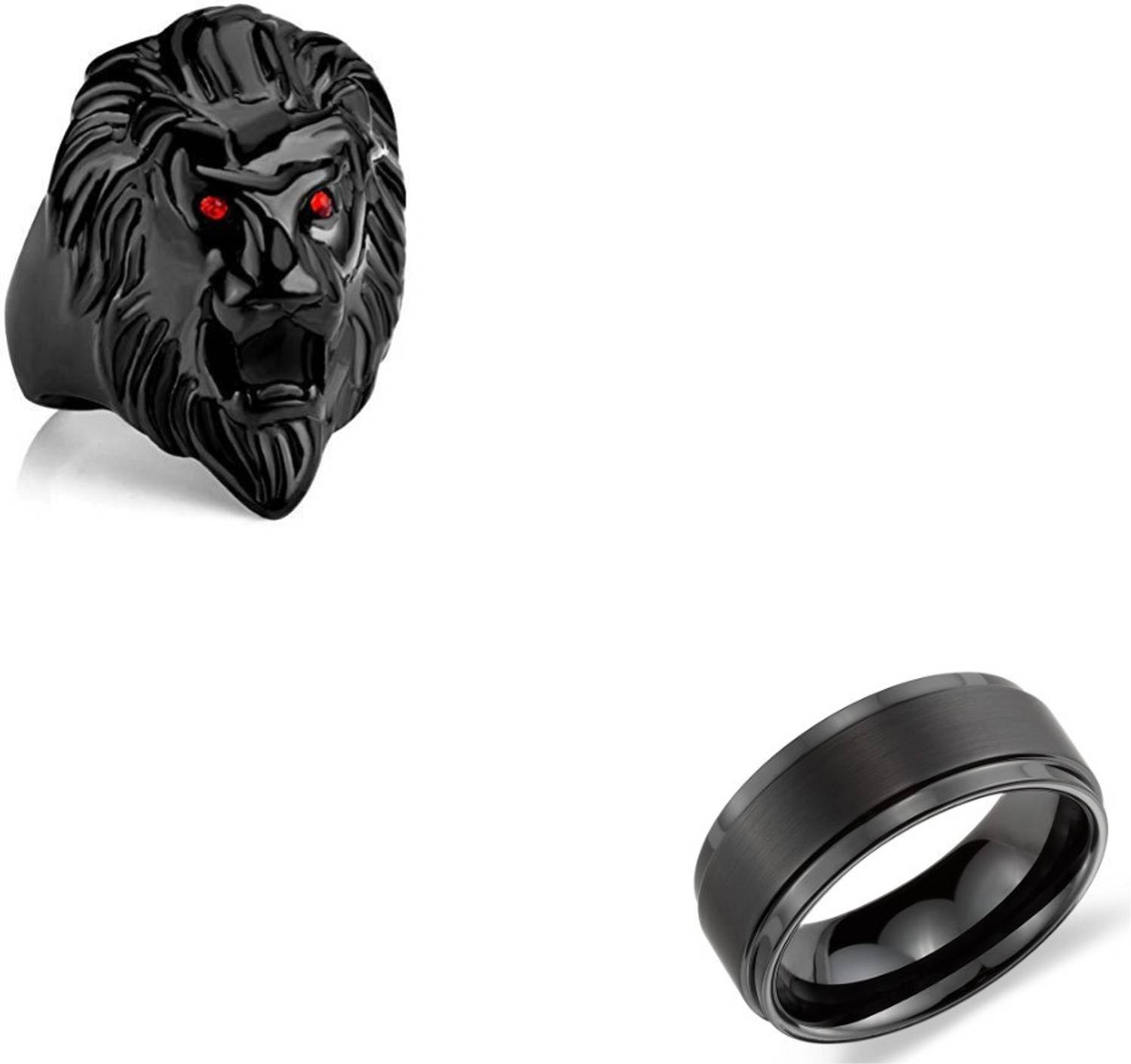 Bellina Amazing Look Black Plated Lion Head And Black Round Finger Ring Combo For Boys Alloy Ring Set