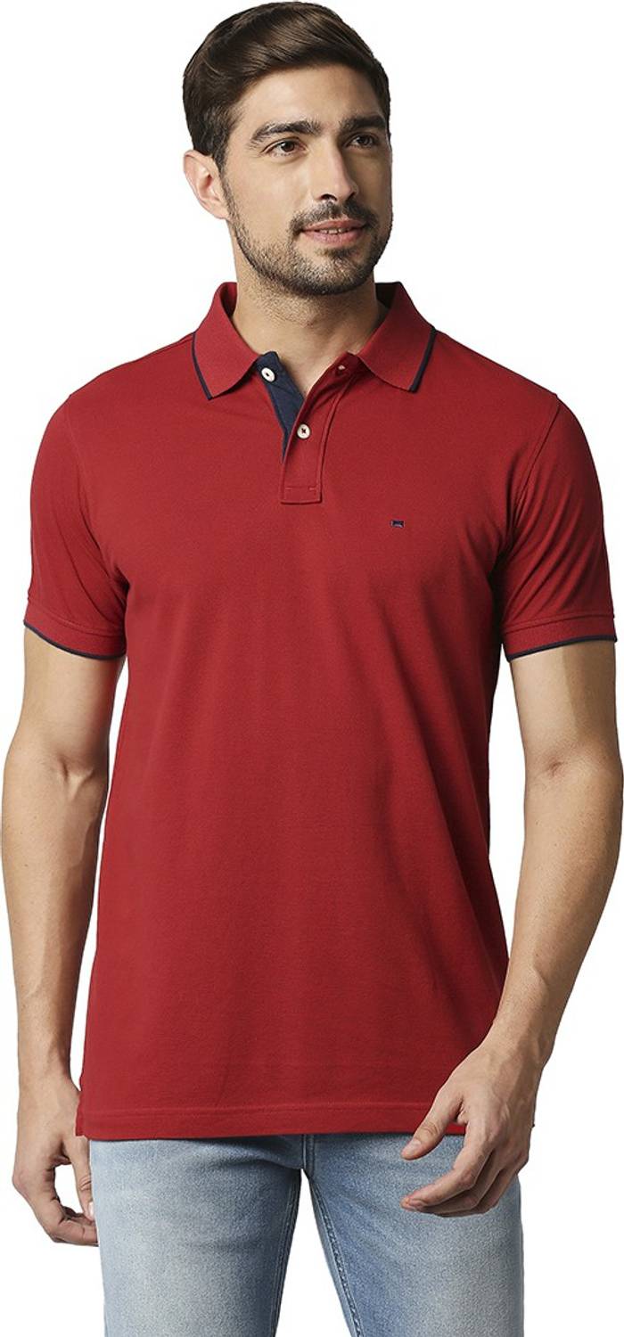 BASICS Solid Men Polo Neck Red T-Shirt