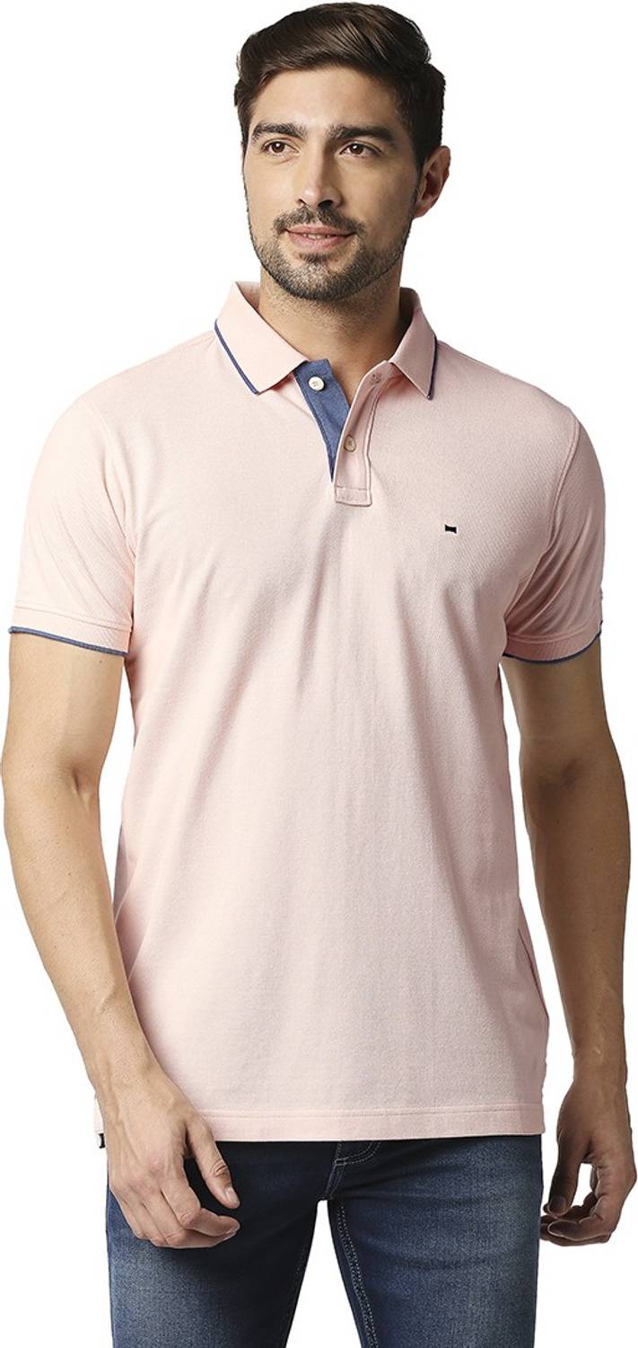 BASICS Solid Men Polo Neck Pink T-Shirt
