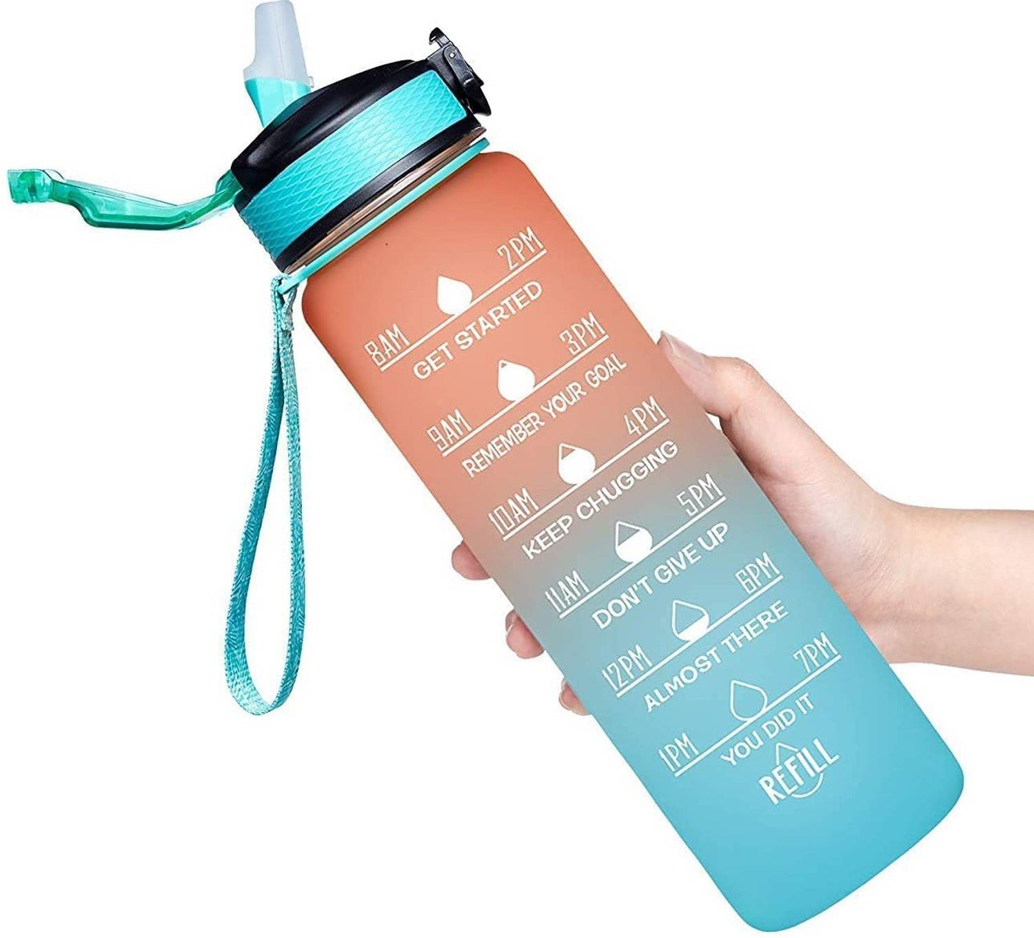 ALORNOR Water Bottle with Motivational Time Marker 1000 ml Plastic Bottle